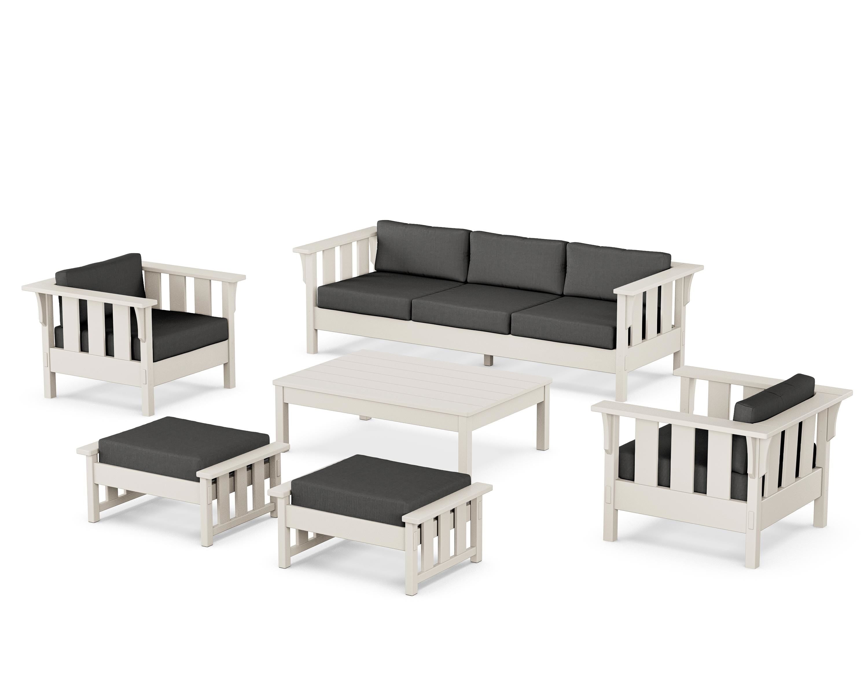 Martha Stewart by POLYWOOD Acadia 6-Piece Lounge Sofa Set in Sand / Spectrum Carbon