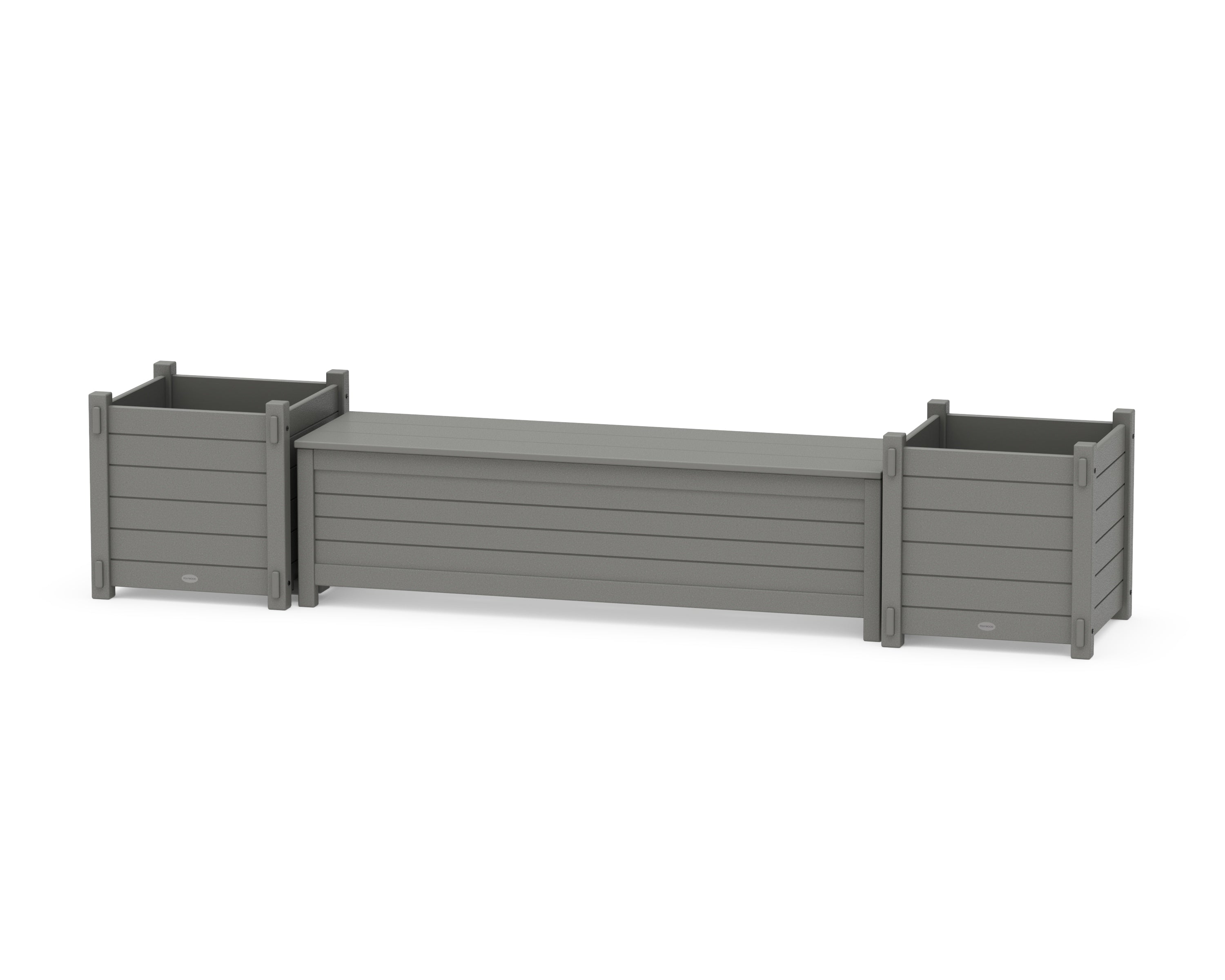 POLYWOOD 60" Nautical Straight Planter Storage Bench Set- Large in Slate Grey