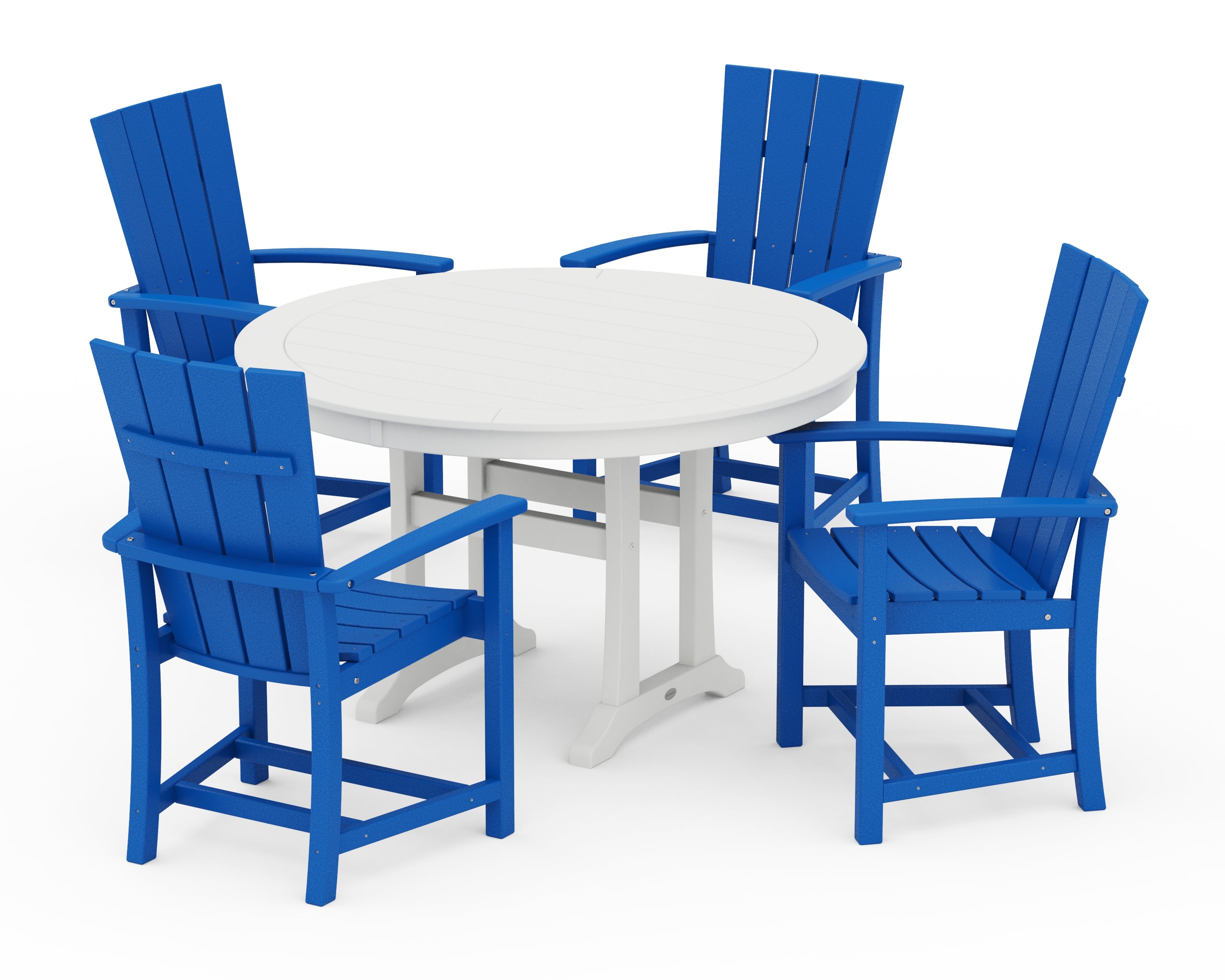 POLYWOOD Quattro 5-Piece Round Dining Set with Trestle Legs in Pacific Blue / White