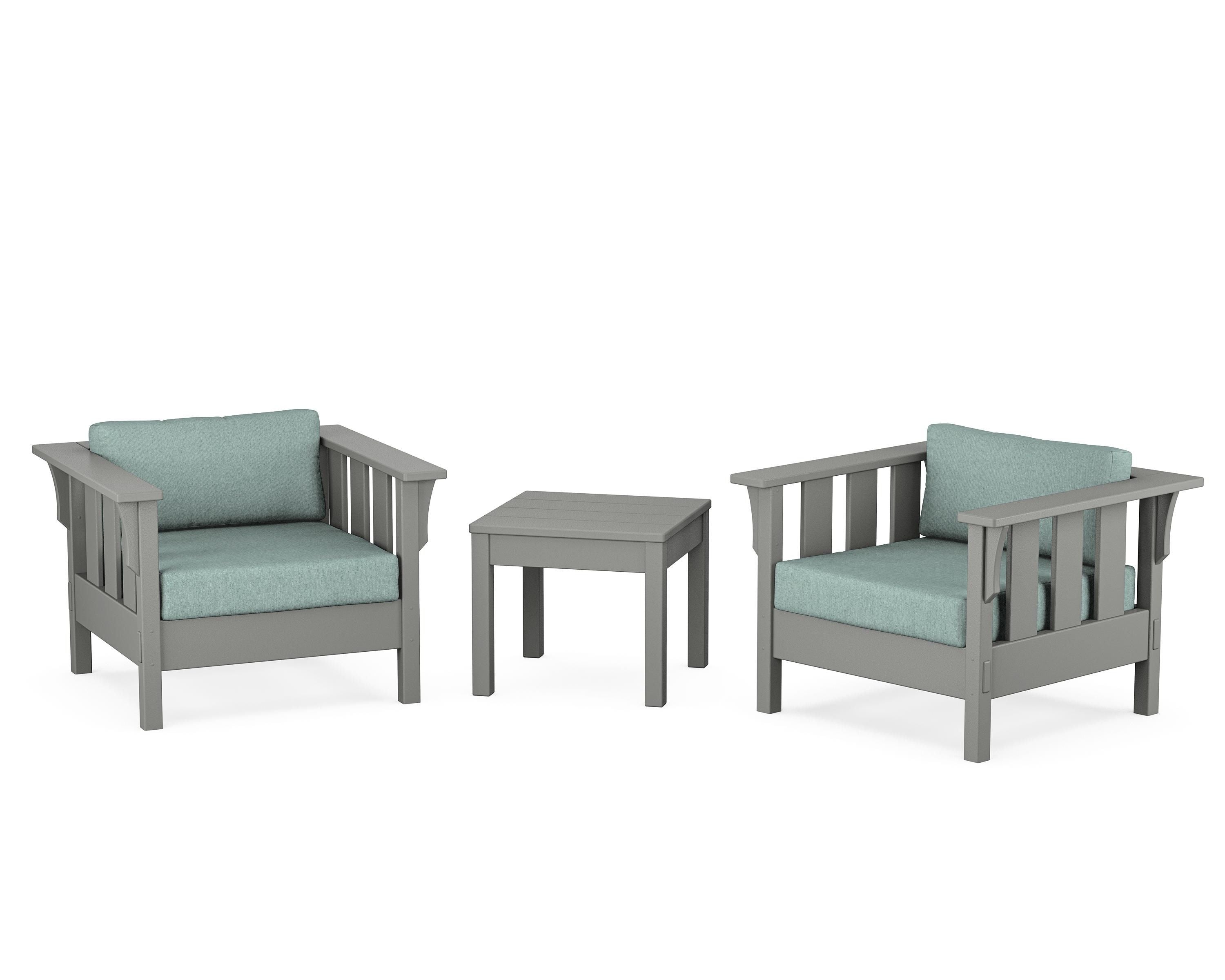 Martha Stewart by POLYWOOD Acadia 3-Piece Deep Seating Set in Slate Grey / Glacier Spa