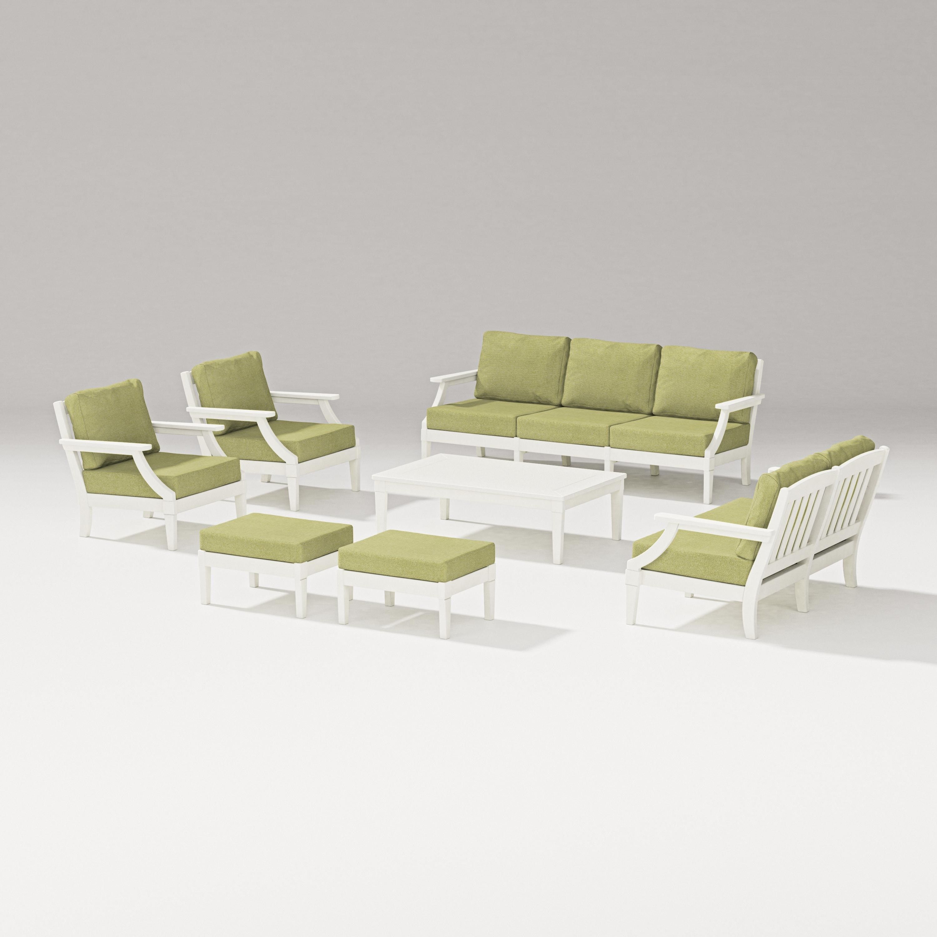 PW Designer Series Estate 7-Piece Lounge Sofa Set in Vintage White / Chartreuse Boucle
