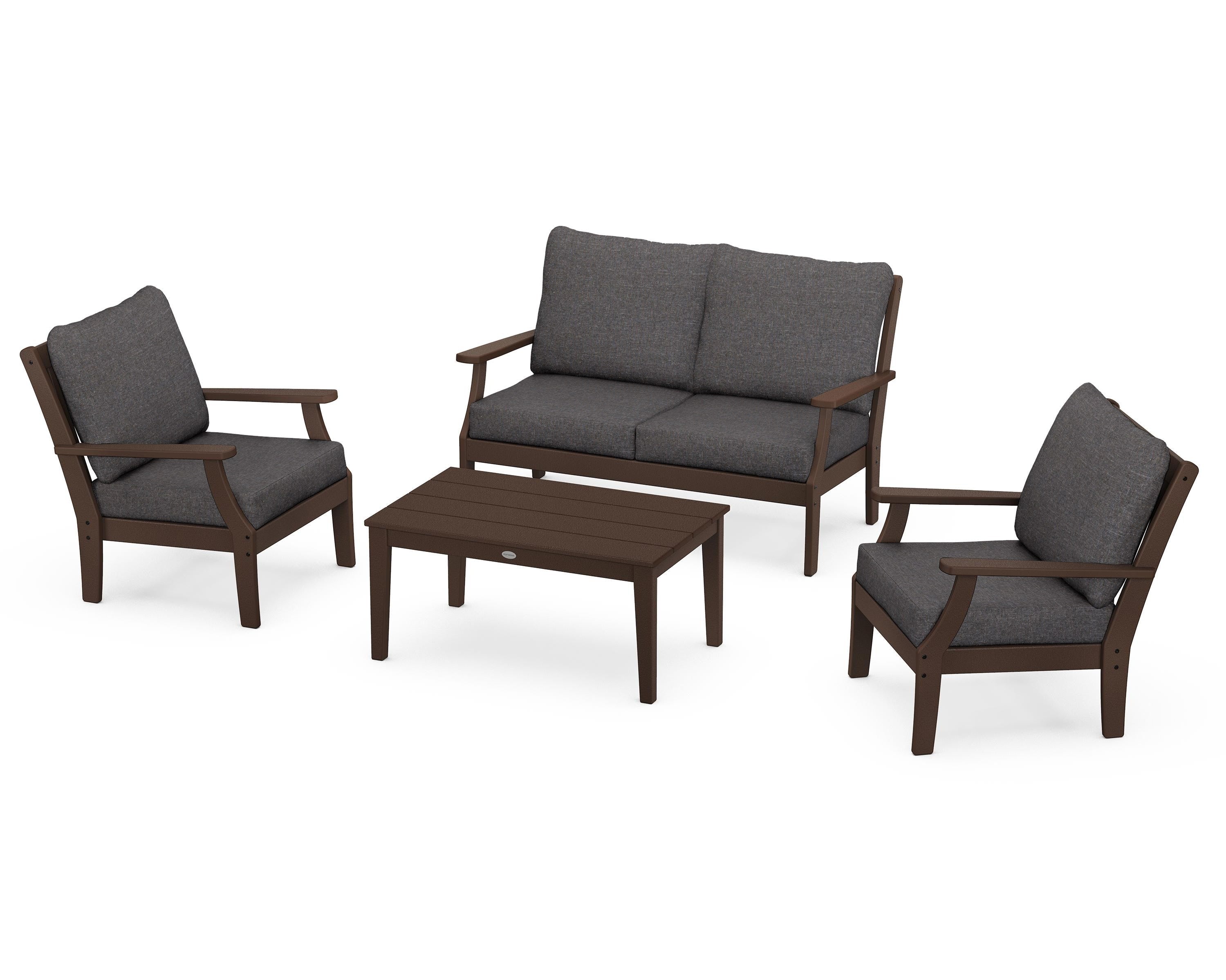 POLYWOOD Braxton 4-Piece Deep Seating Chair Set in Mahogany / Ash Charcoal
