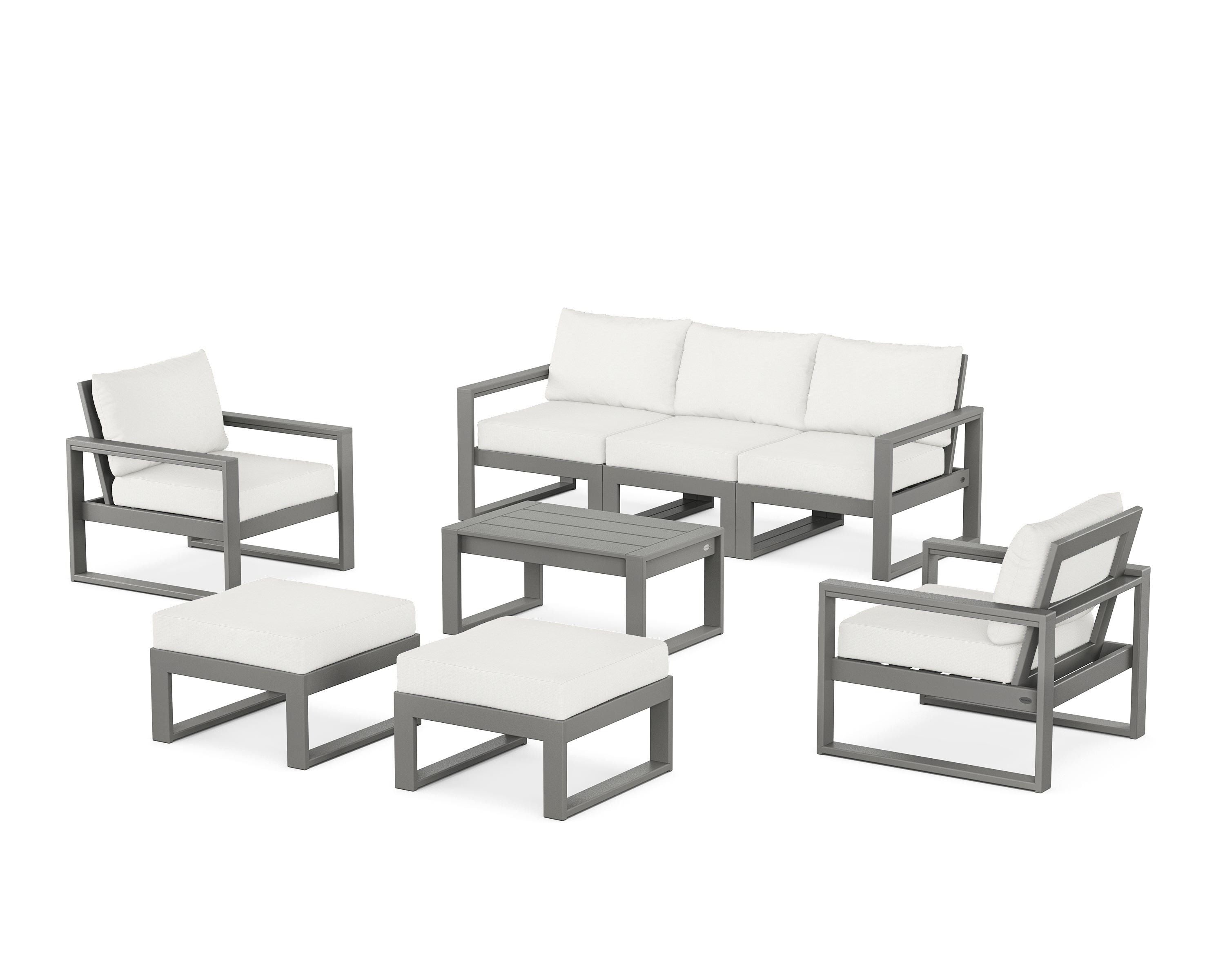 POLYWOOD EDGE Sectional 8-Piece Lounge Sofa Set in Slate Grey / Natural Linen