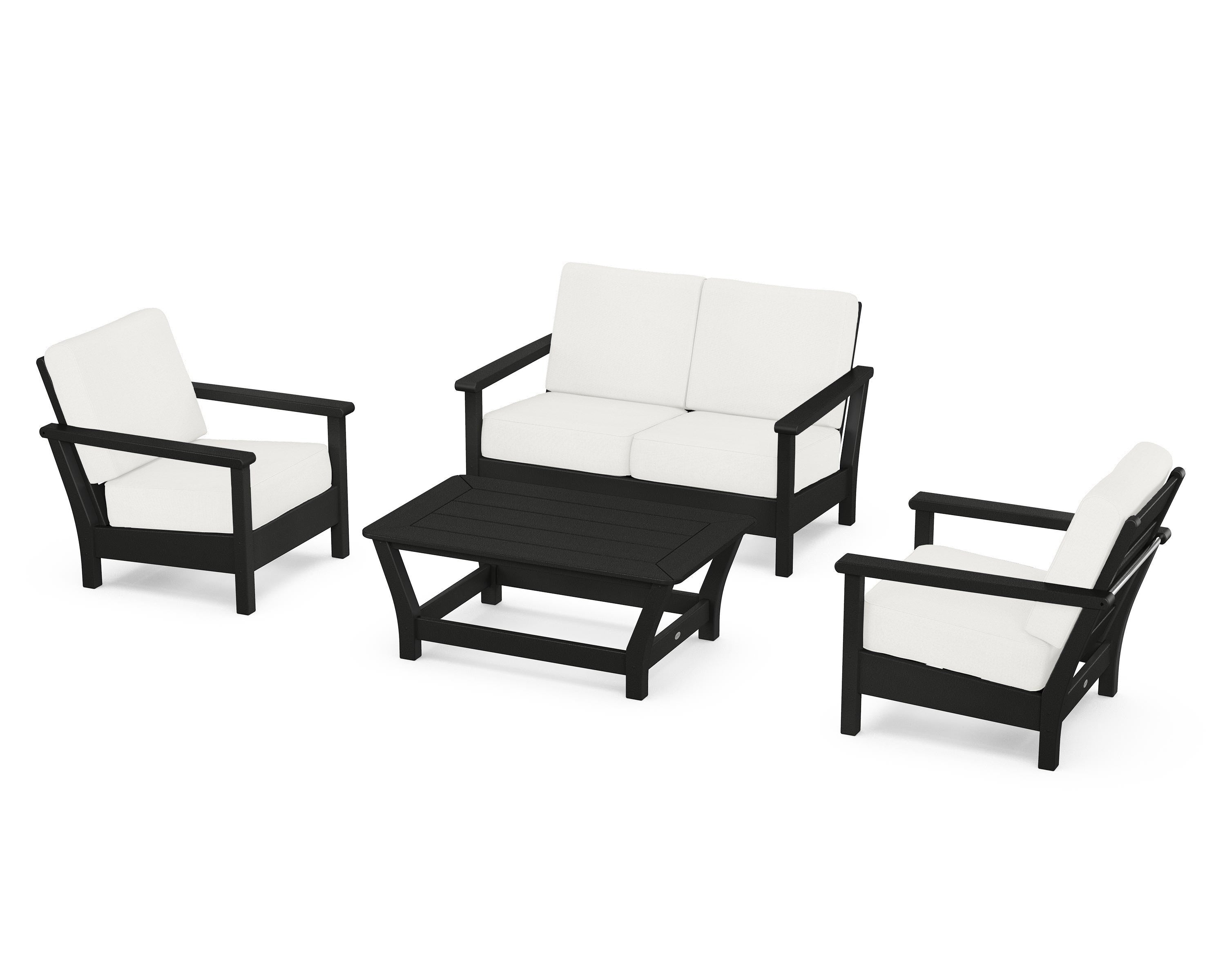 POLYWOOD Harbour 4-Piece Deep Seating Set in Black / Natural Linen