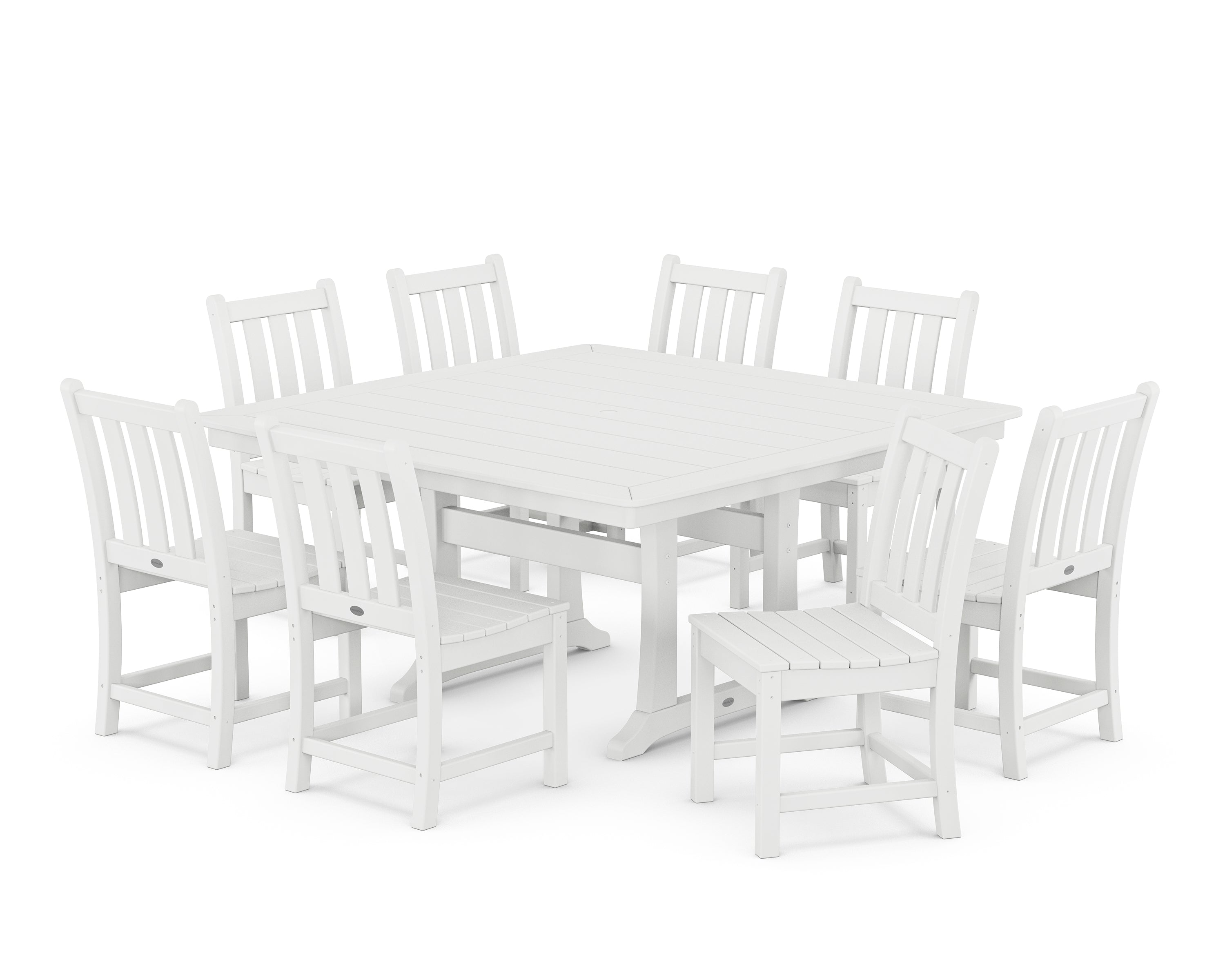 POLYWOOD® Traditional Garden 9-Piece Nautical Trestle Dining Set in White