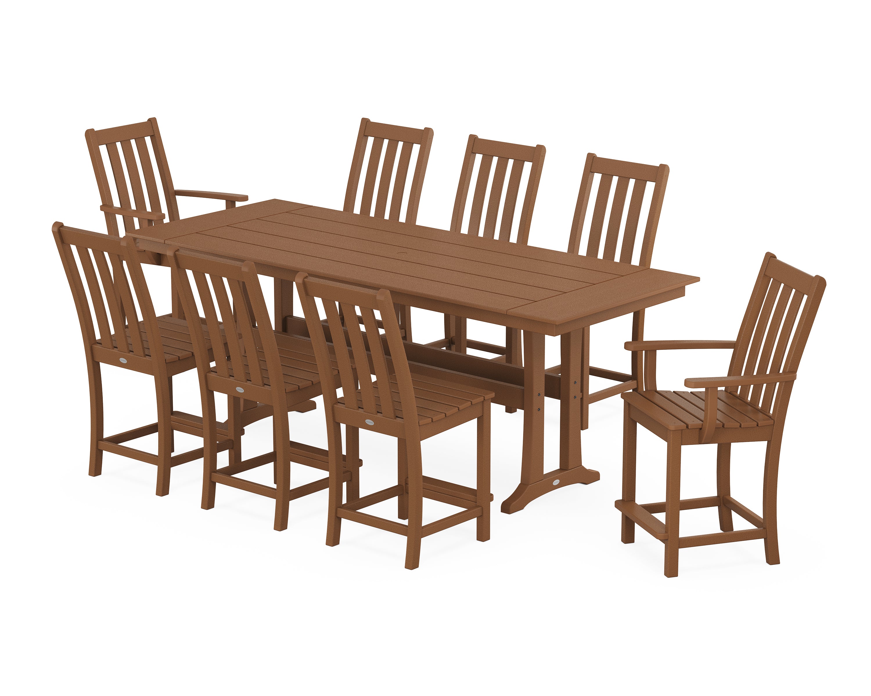 POLYWOOD® Vineyard 9-Piece Farmhouse Counter Set with Trestle Legs in Teak