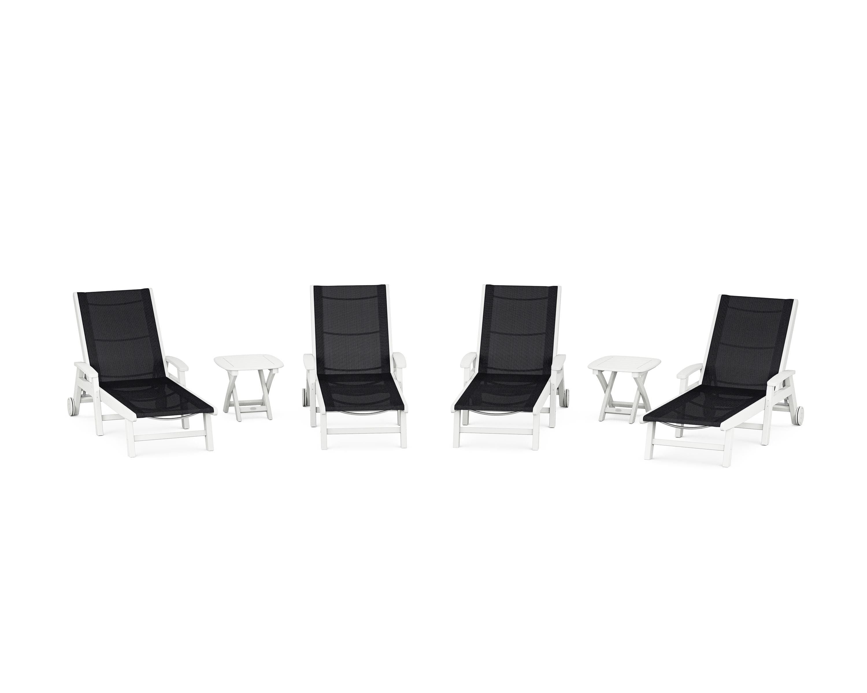 POLYWOOD Coastal Chaise 6-Piece Set with Wheels in White / Black Sling