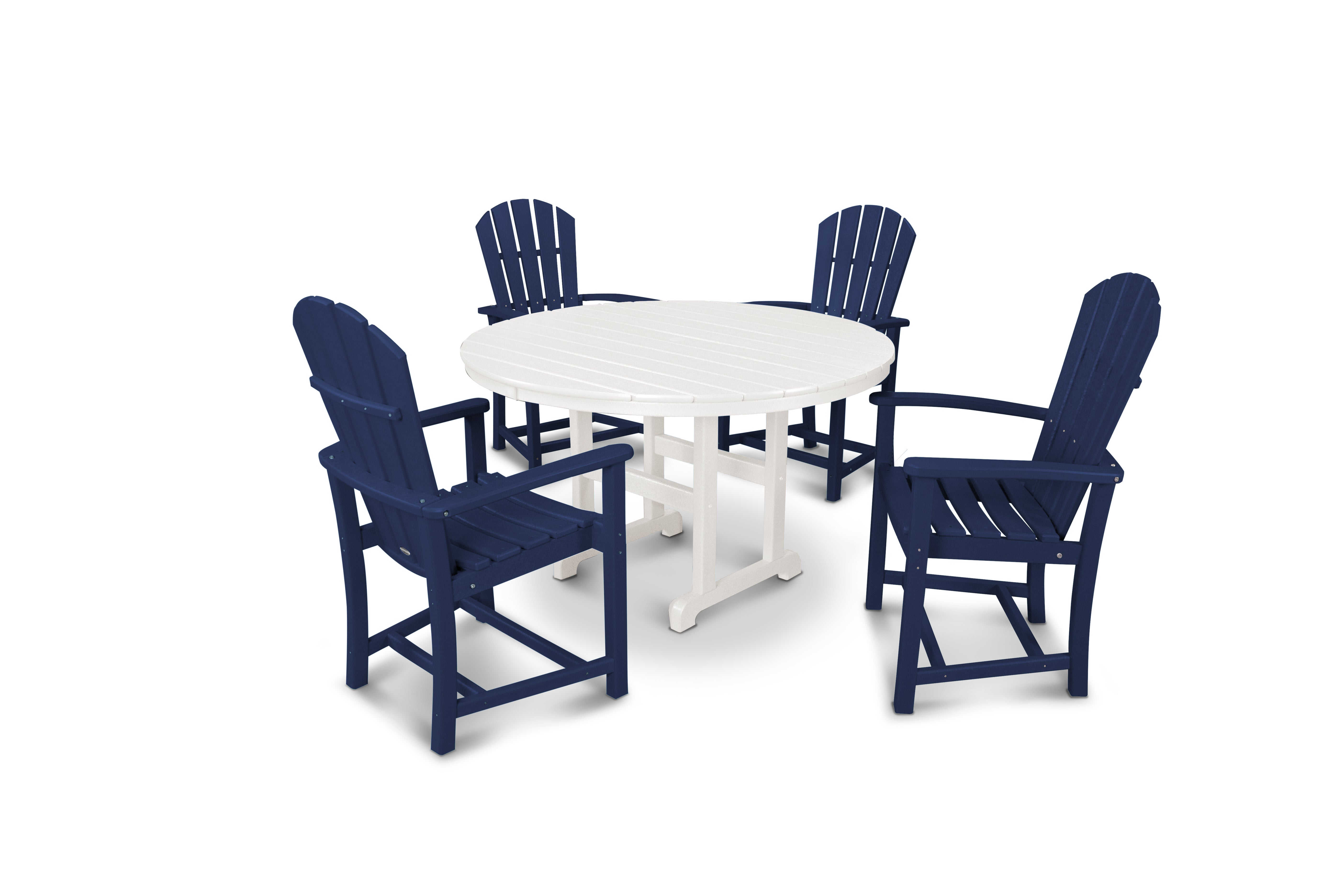 POLYWOOD® Palm Coast 5-Piece Round Farmhouse Dining Set in Navy / White