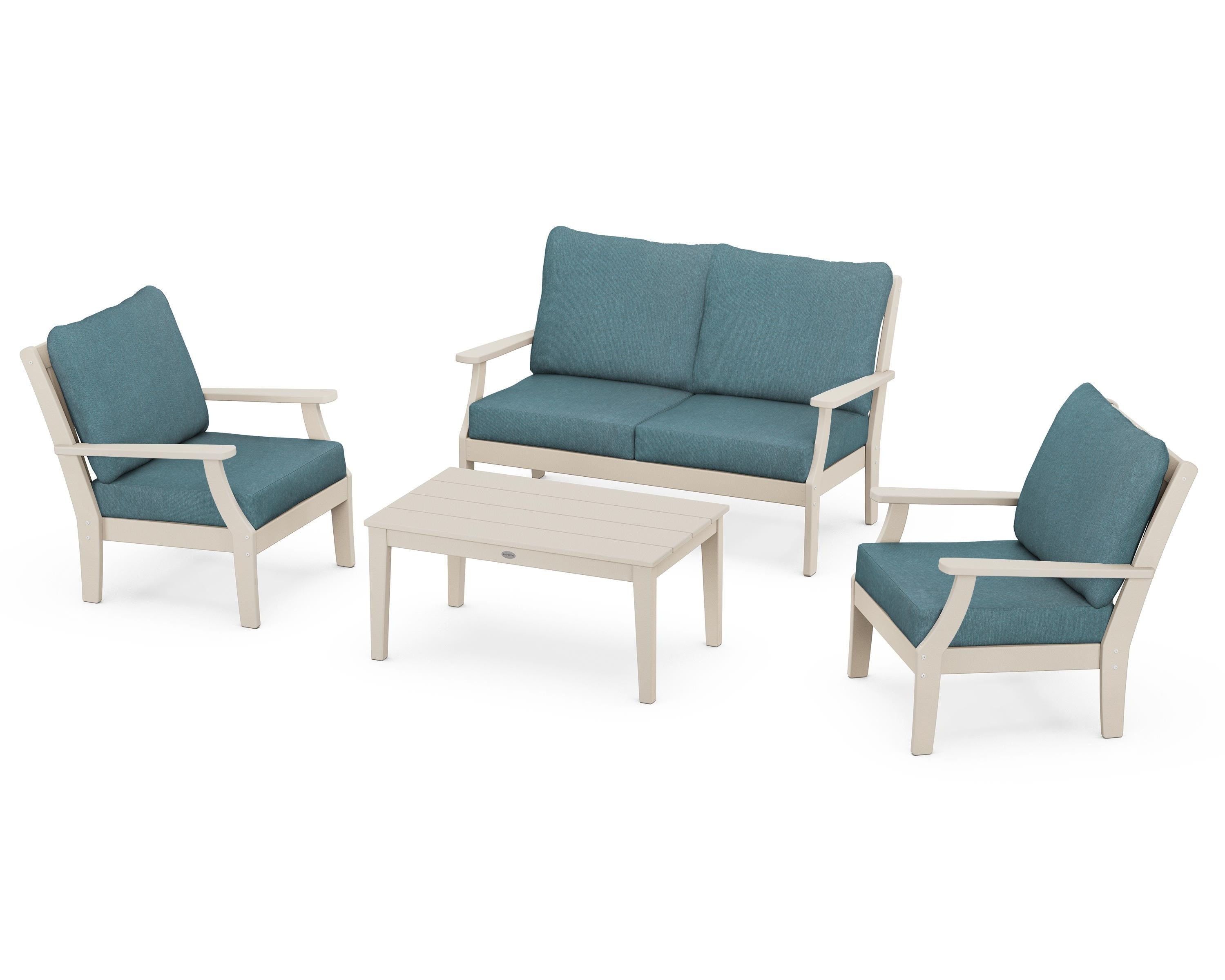POLYWOOD Braxton 4-Piece Deep Seating Chair Set in Sand / Ocean Teal