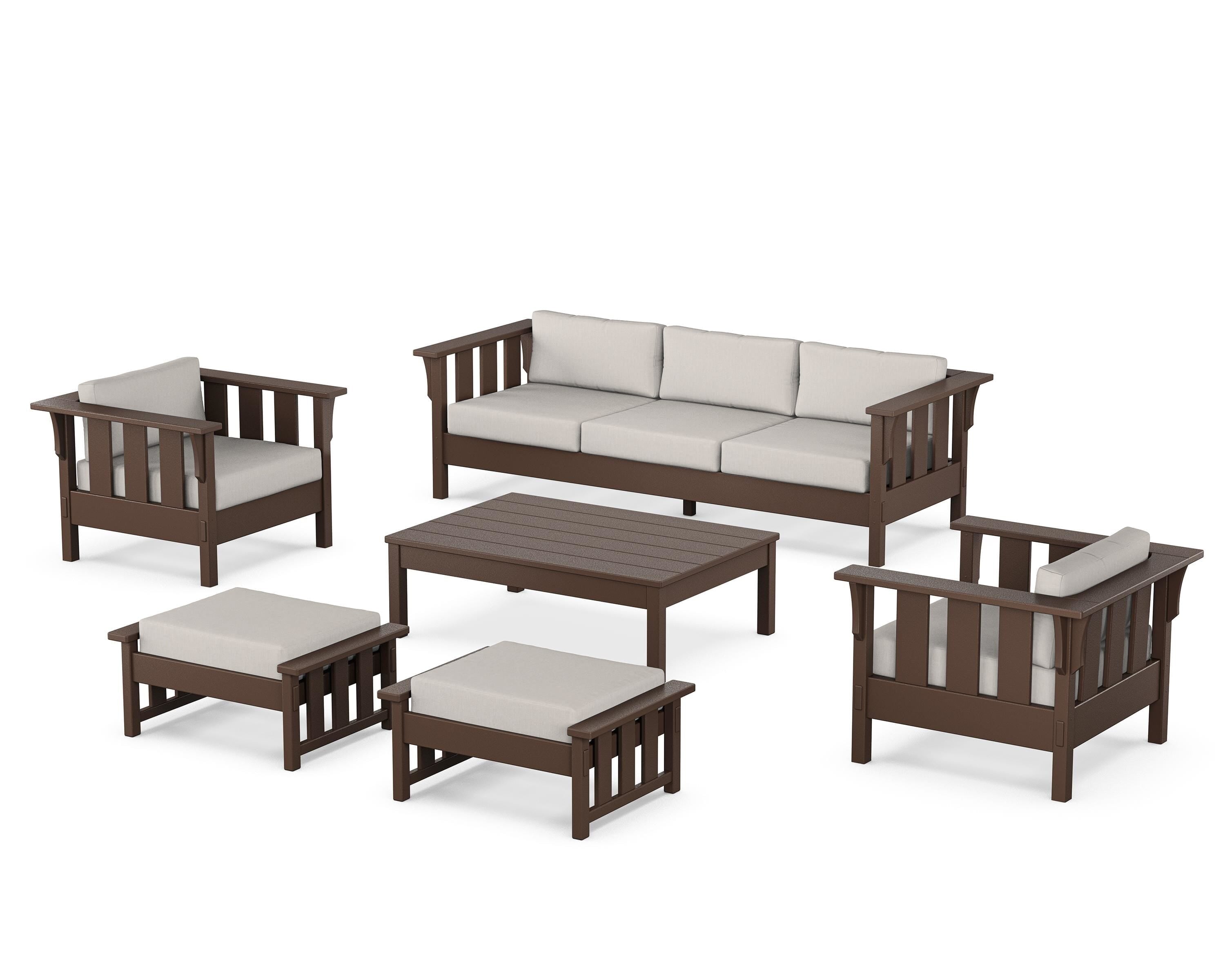 Martha Stewart by POLYWOOD Acadia 6-Piece Lounge Sofa Set in Mahogany / Cast Ash