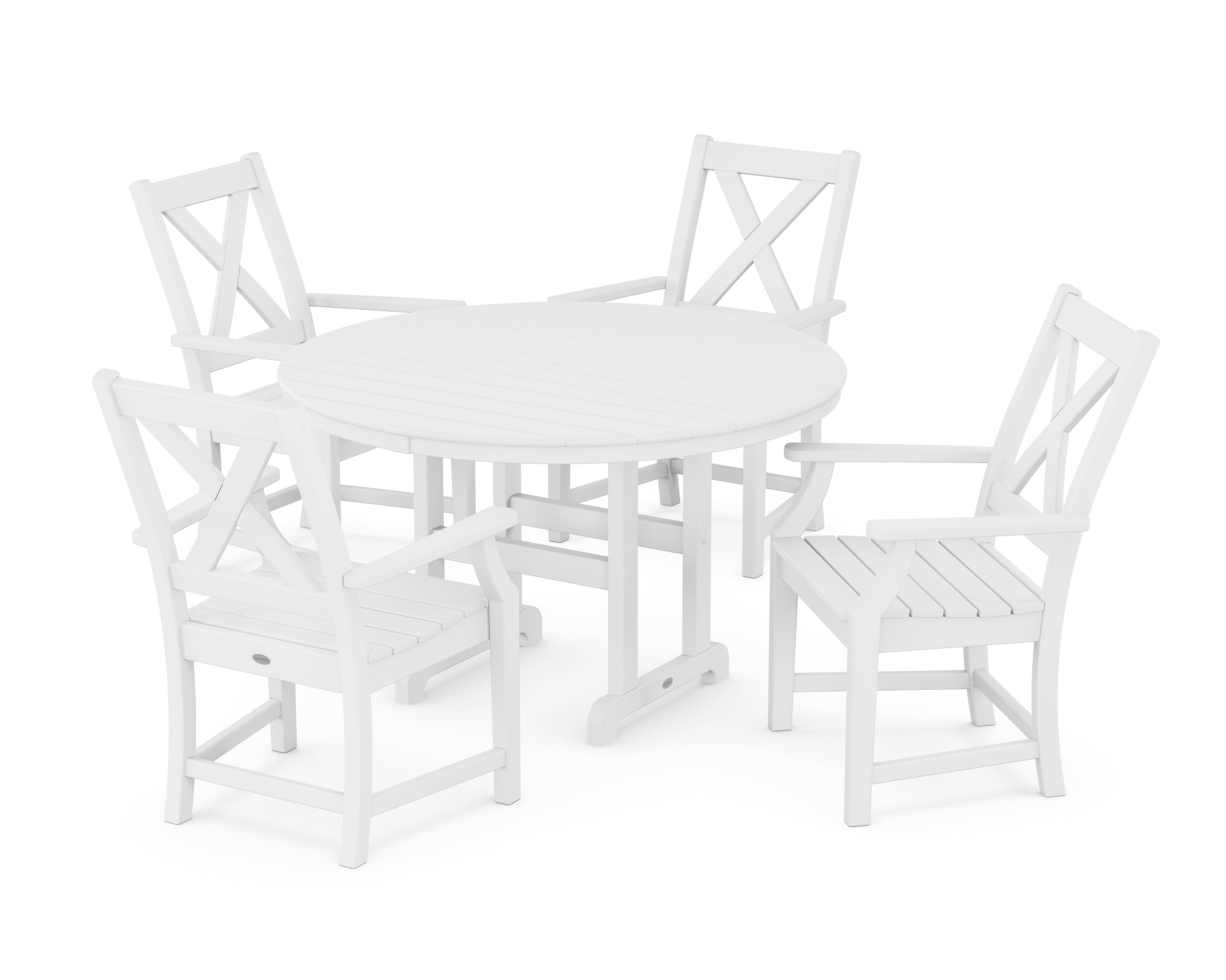 POLYWOOD® Braxton 5-Piece Round Farmhouse Dining Set in White