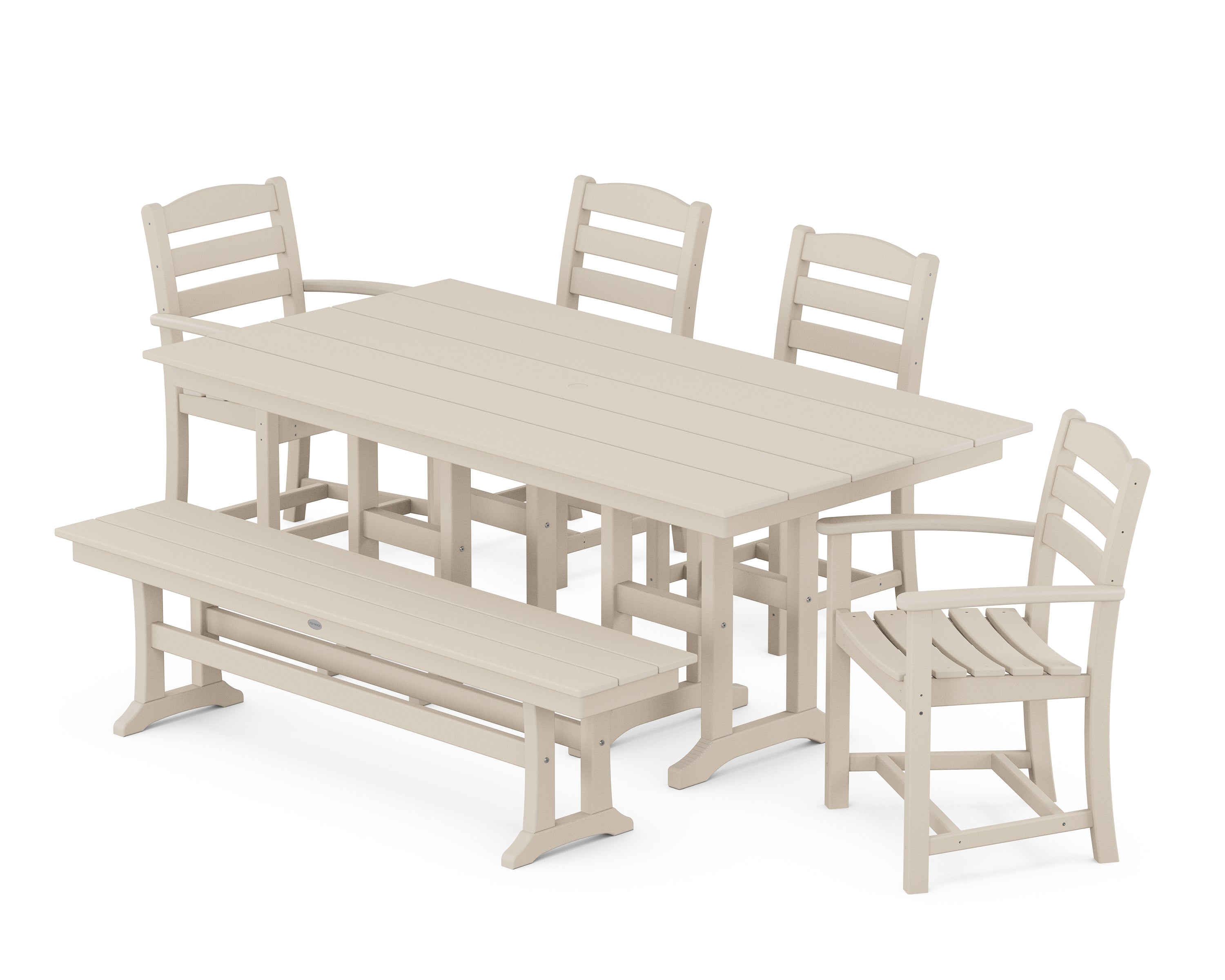 POLYWOOD La Casa Café 6-Piece Farmhouse Dining Set with Bench in Sand