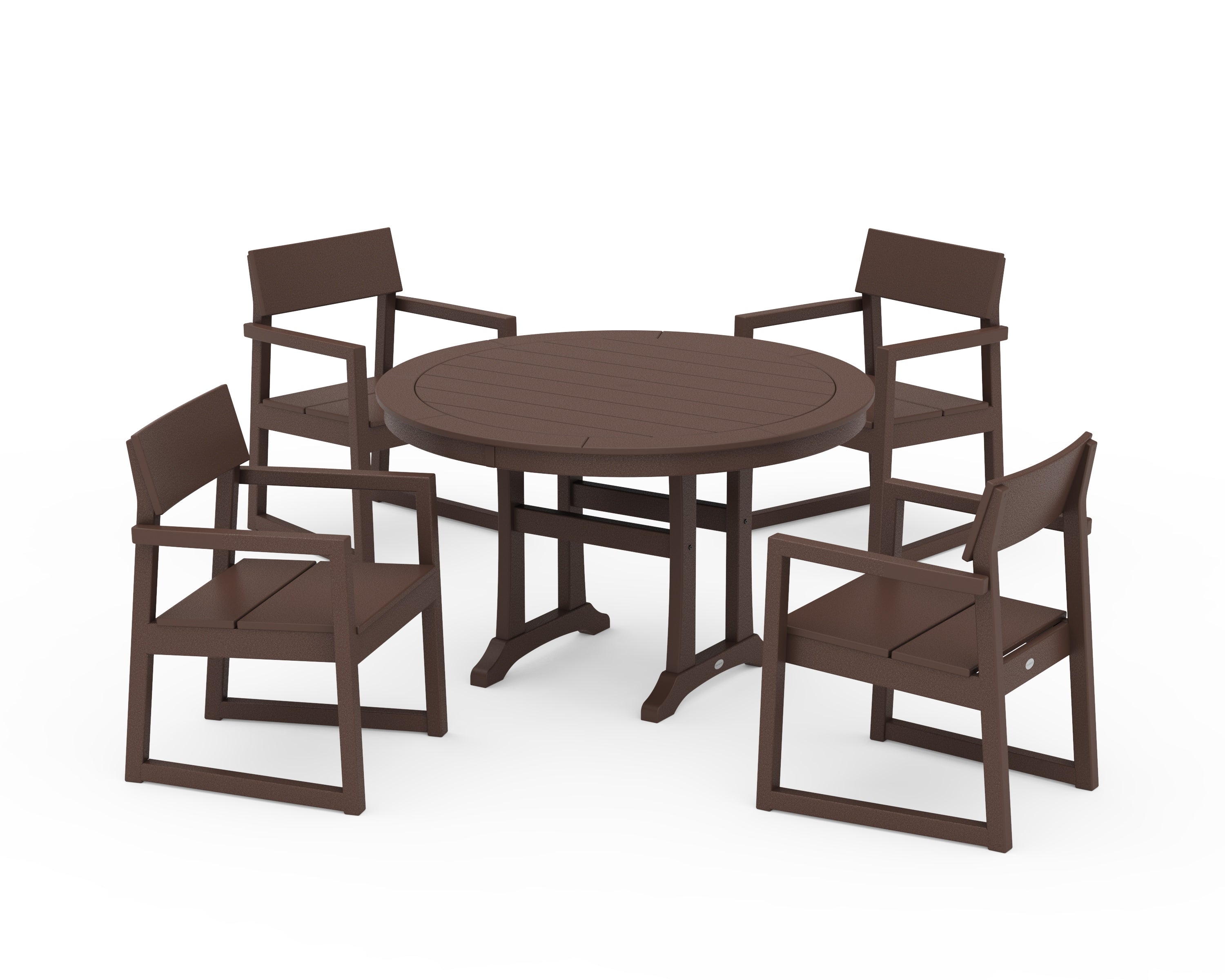 POLYWOOD EDGE 5-Piece Round Dining Set with Trestle Legs in Mahogany