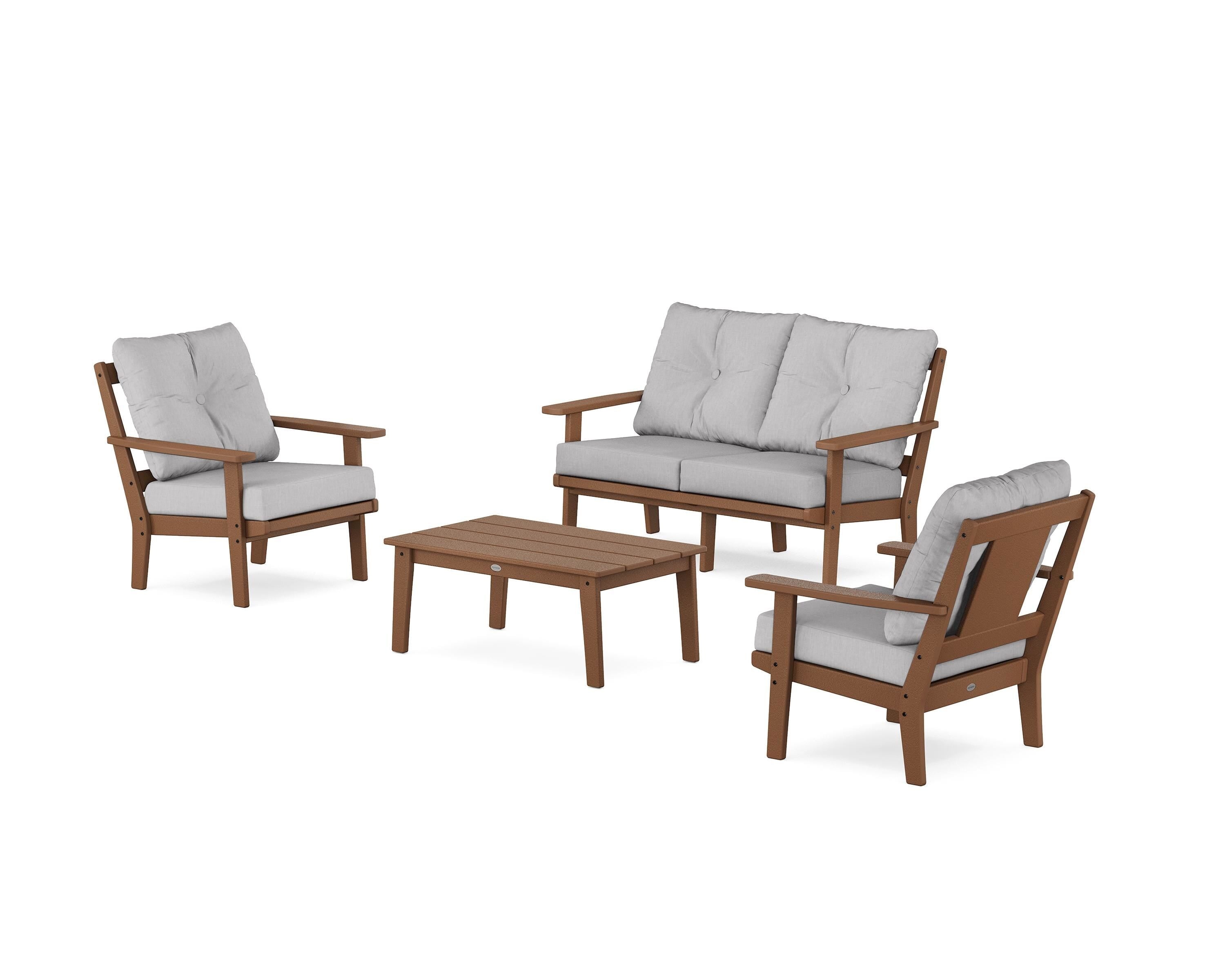 POLYWOOD Prairie 4-Piece Deep Seating Set with Loveseat in Teak / Granite