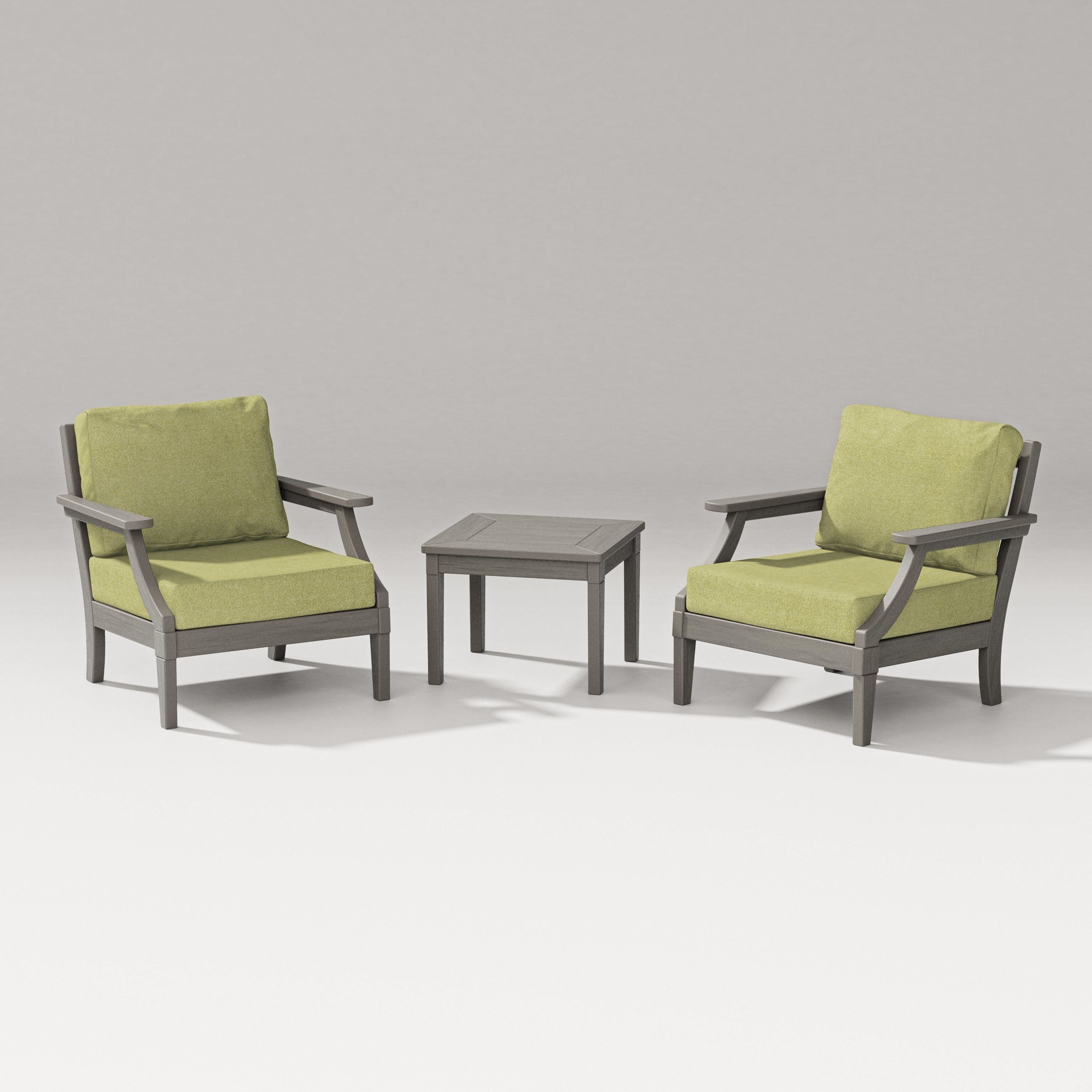 PW Designer Series Estate 3-Piece Lounge Chair Set in Driftwood / Chartreuse Boucle