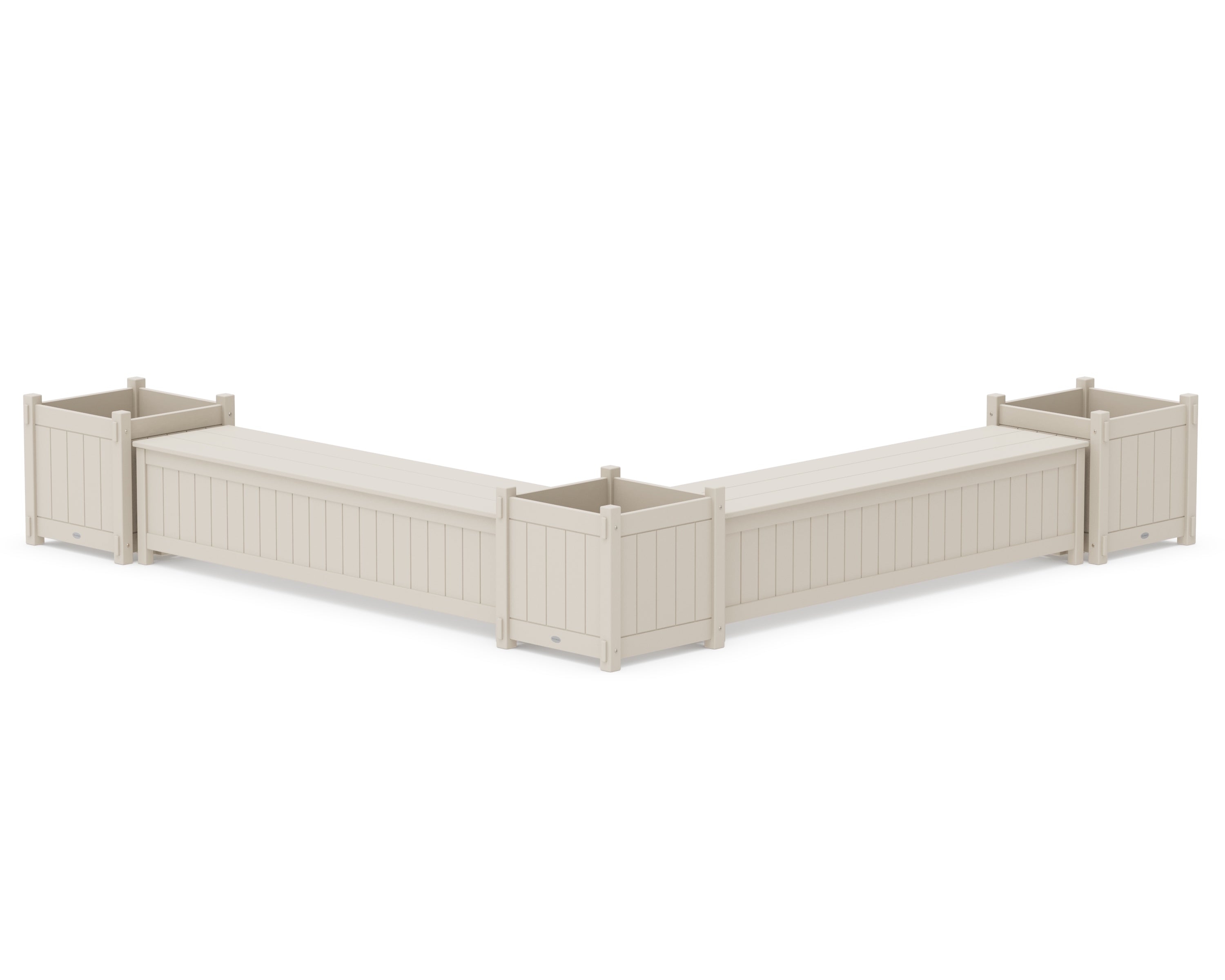 POLYWOOD 72" Vineyard L- Shaped Planter Storage Bench Corner Set- Large in Sand