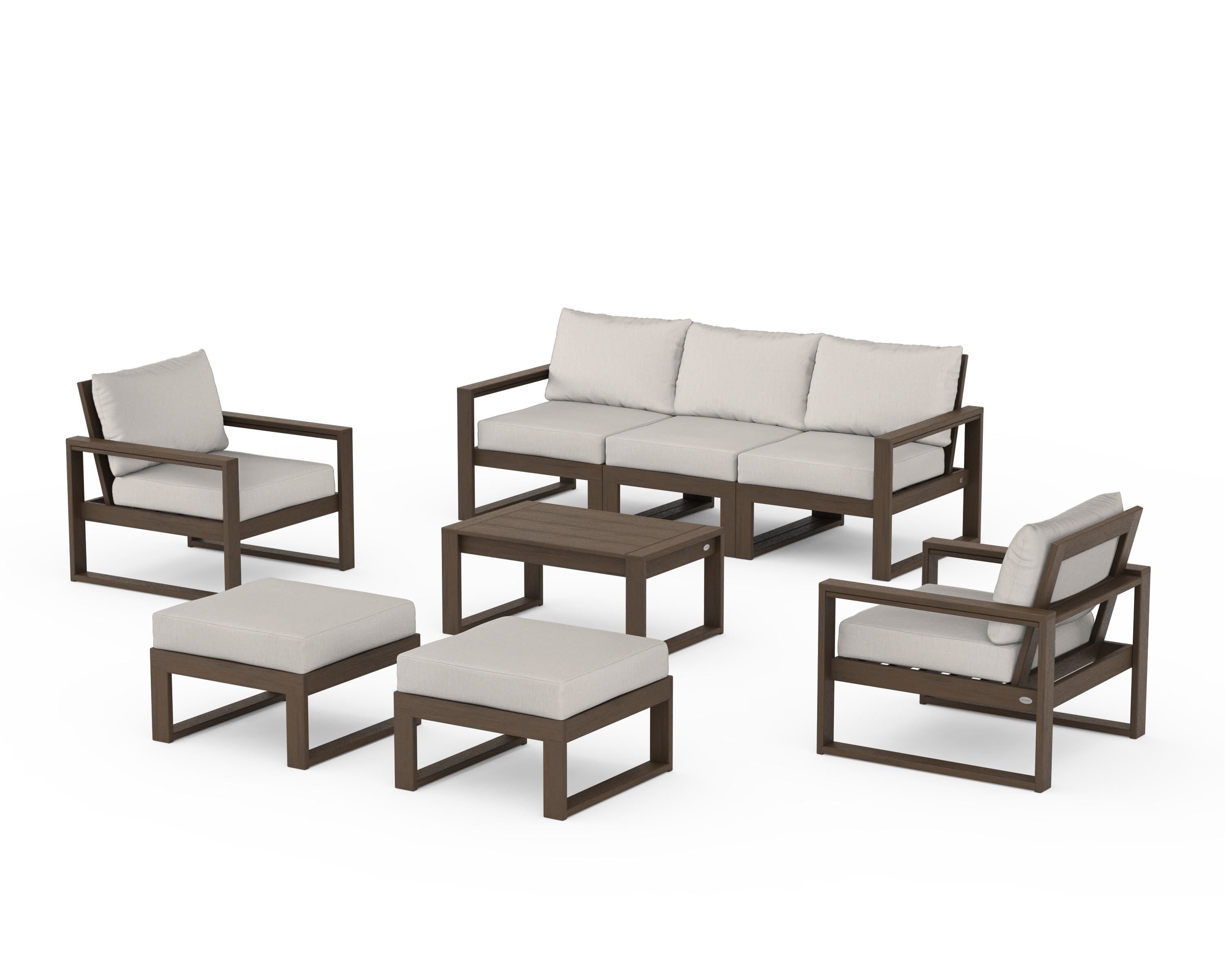 POLYWOOD EDGE Sectional 8-Piece Lounge Sofa Set in Kona / Cast Ash