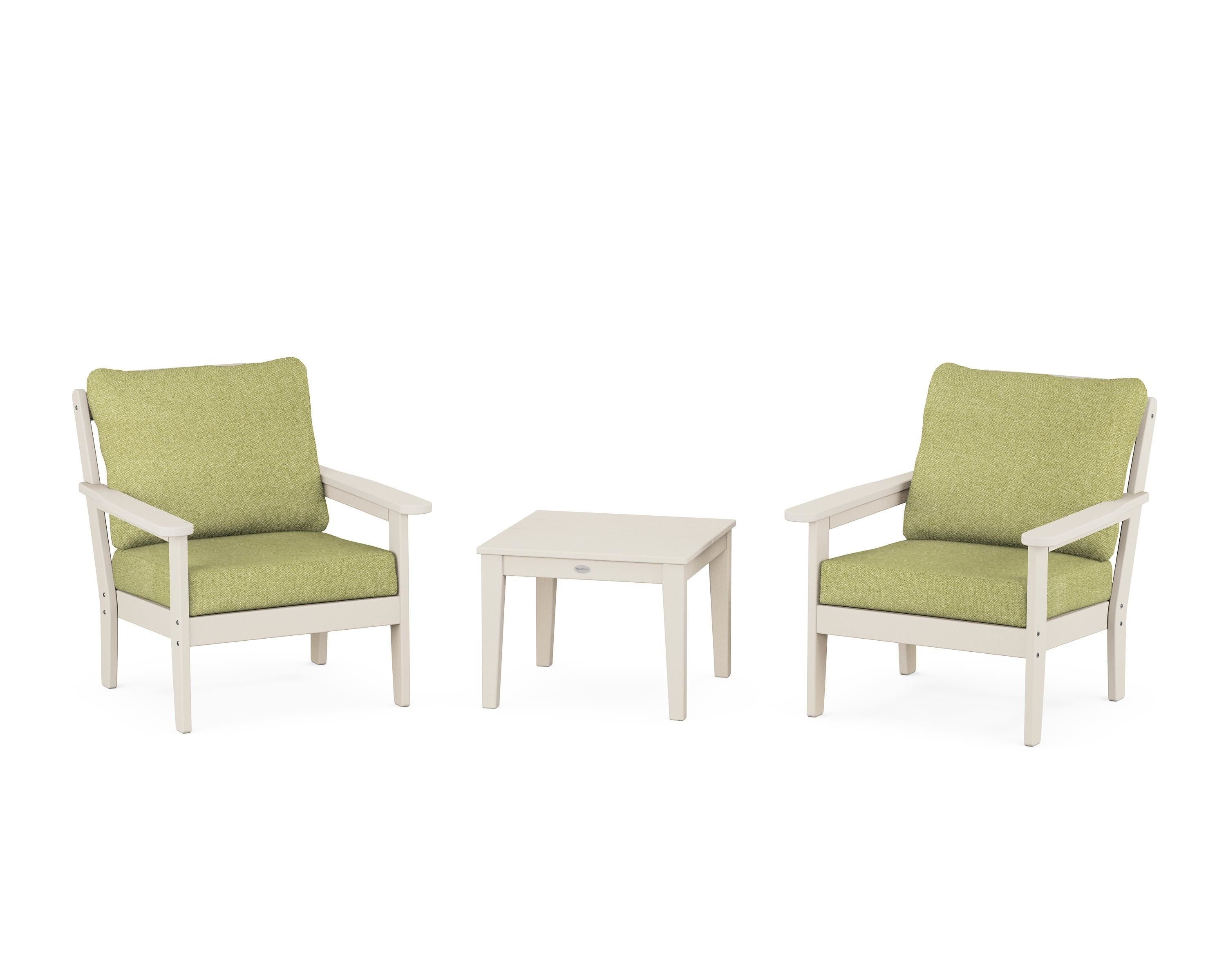 Country Living Cottage 3-Piece Deep Seating Set in Sand / Chartreuse Boucle