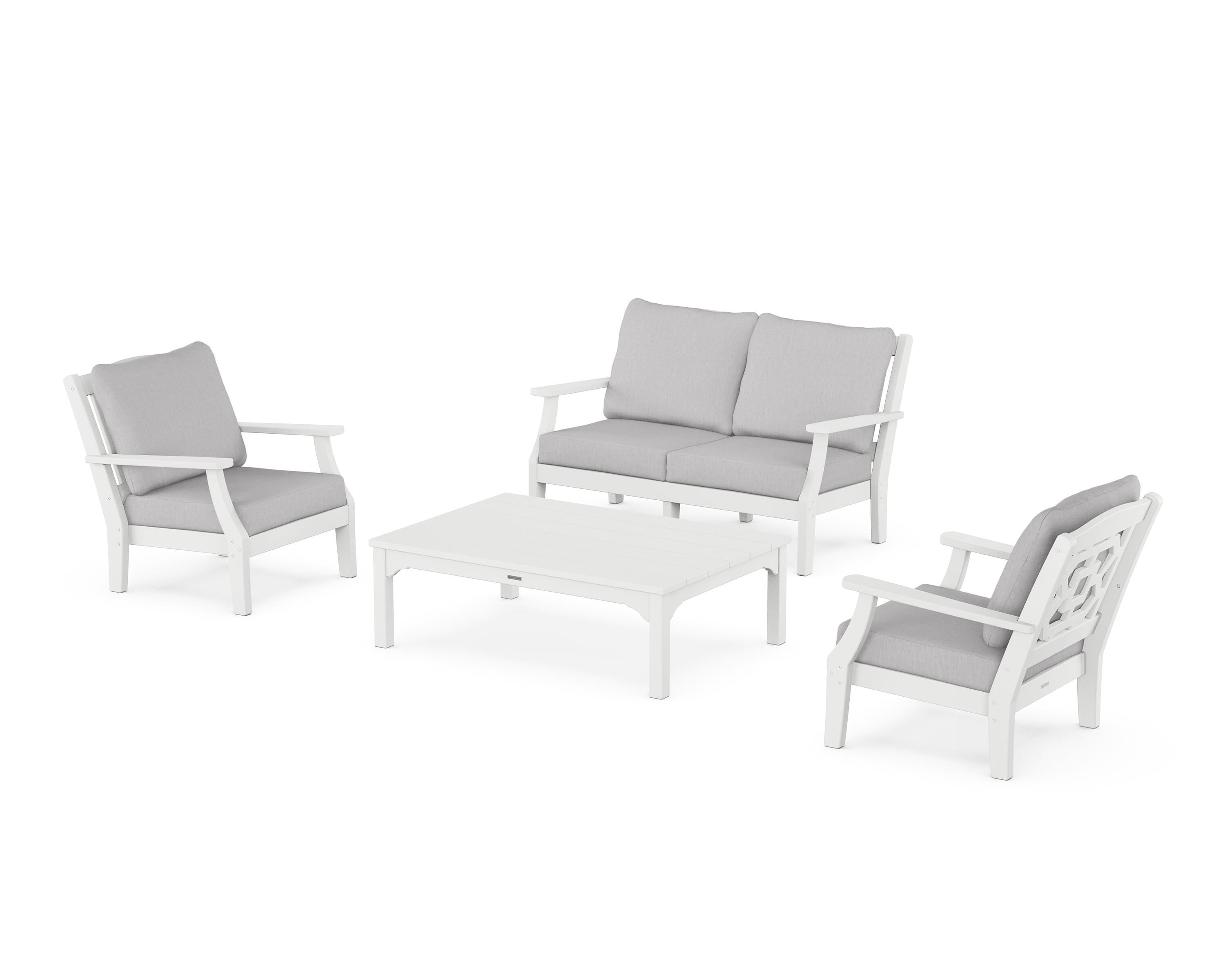 Martha Stewart by POLYWOOD Chinoiserie 4-Piece Deep Seating Set with Loveseat in White / Granite