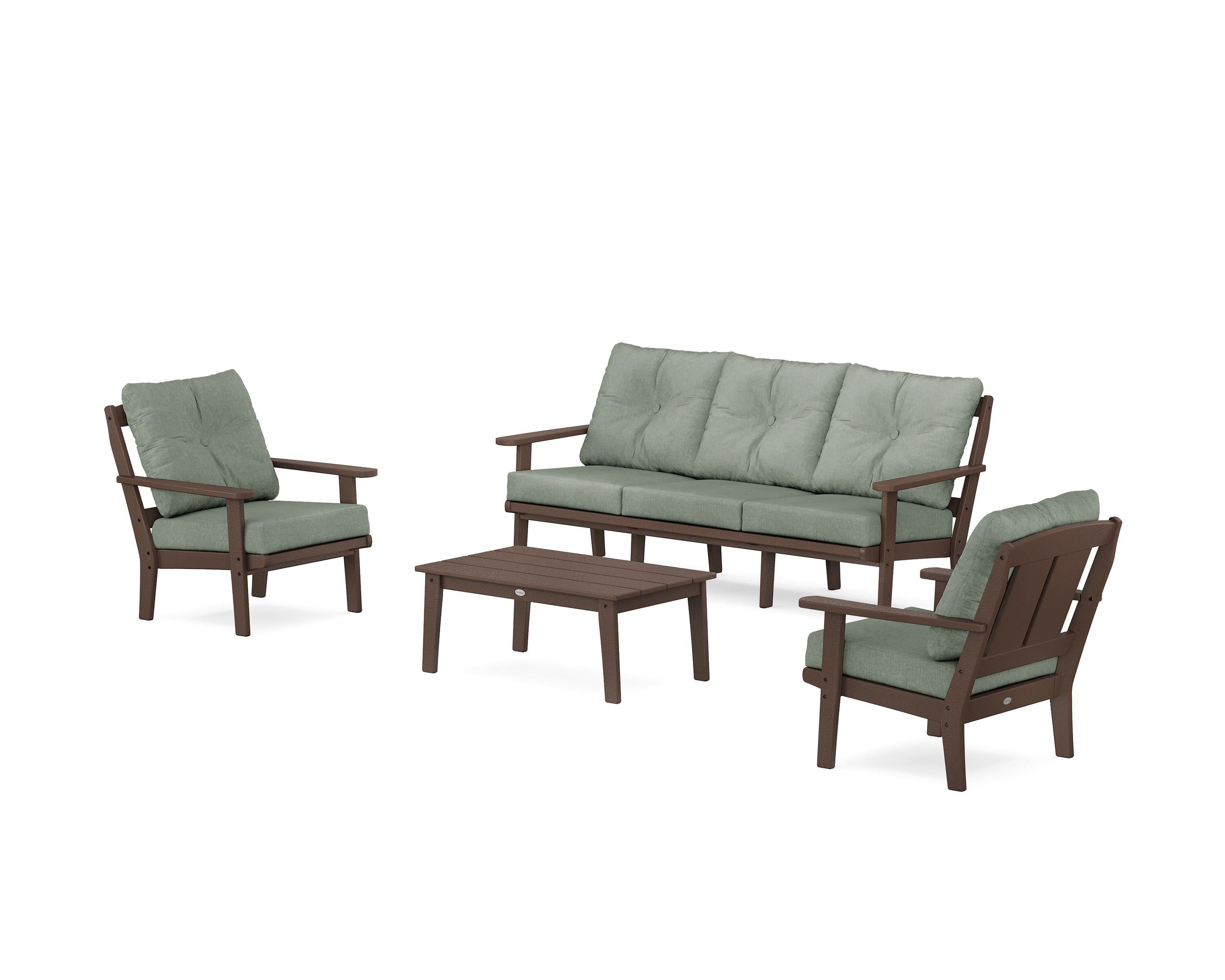 POLYWOOD Mission 4-Piece Deep Seating Set with Sofa in Mahogany / Cast Sage