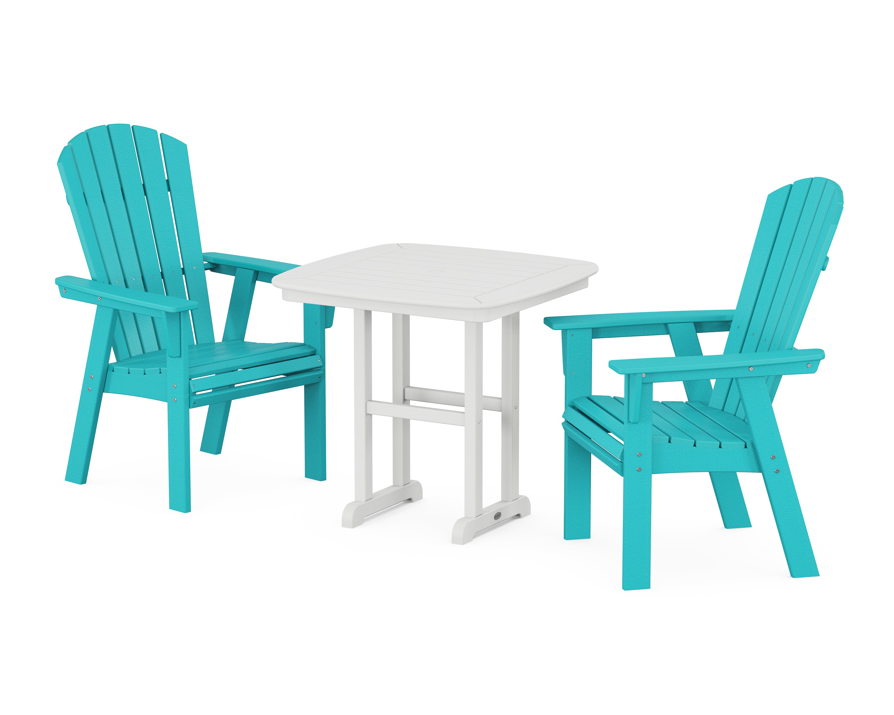 POLYWOOD® Nautical Adirondack 3-Piece Dining Set in Aruba / White