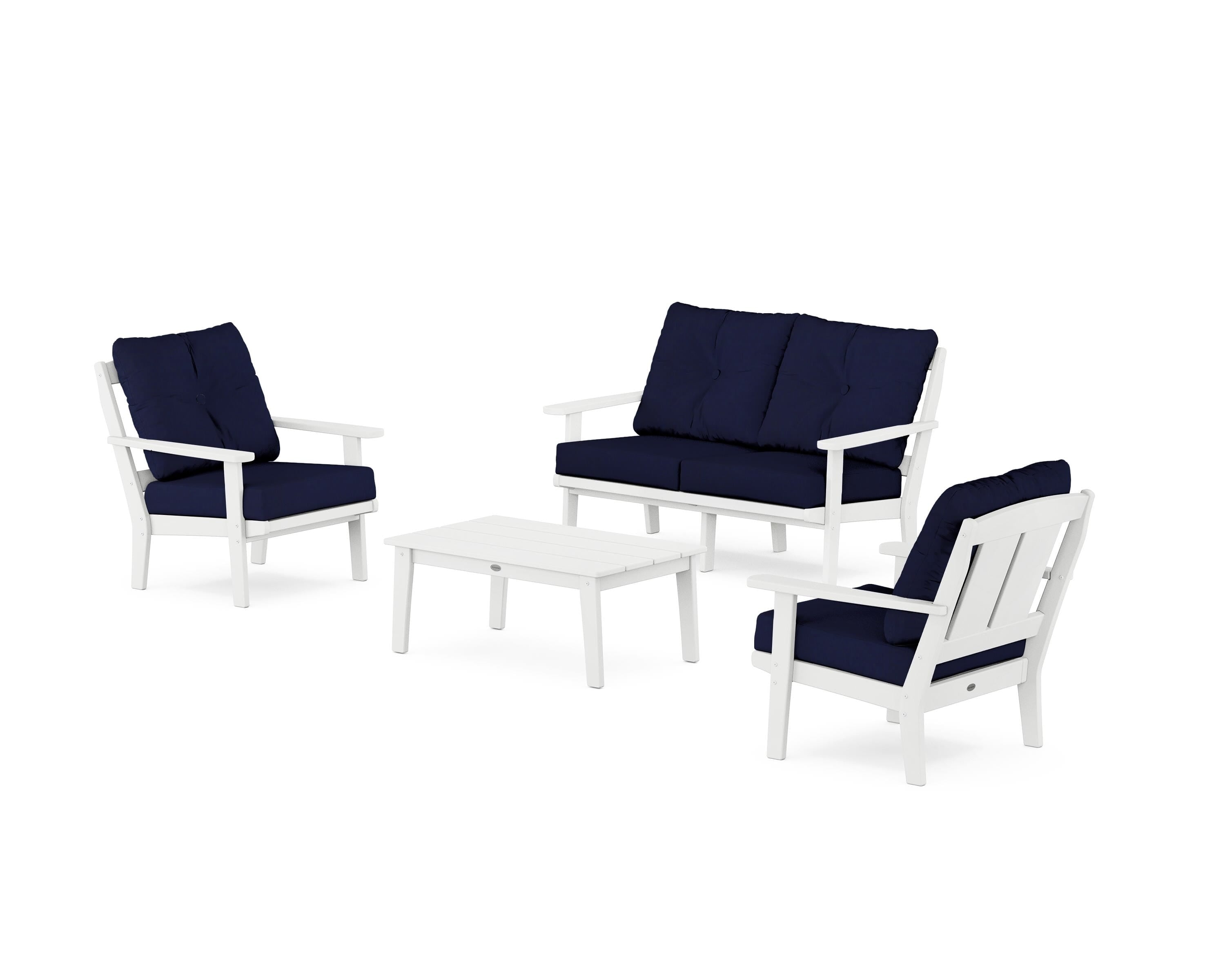POLYWOOD Mission 4-Piece Deep Seating Set with Loveseat in White / Navy