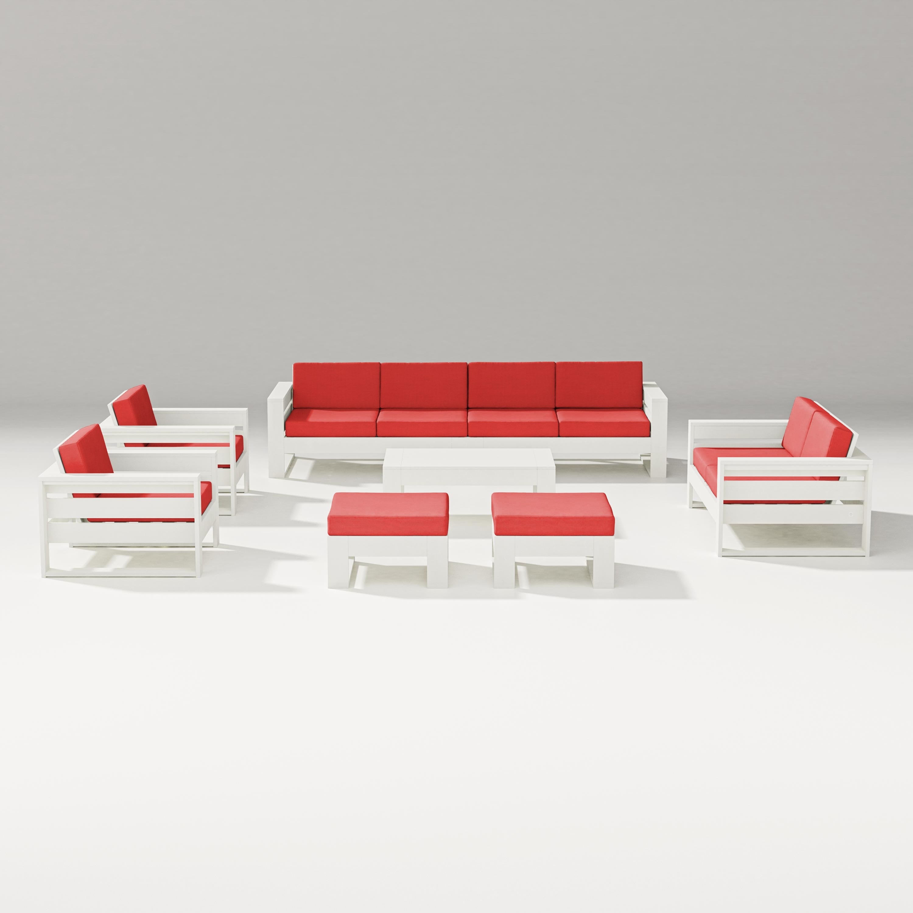 PW Designer Series Latitude 8-Piece Lounge Sofa Set in Vintage White / Crimson Linen