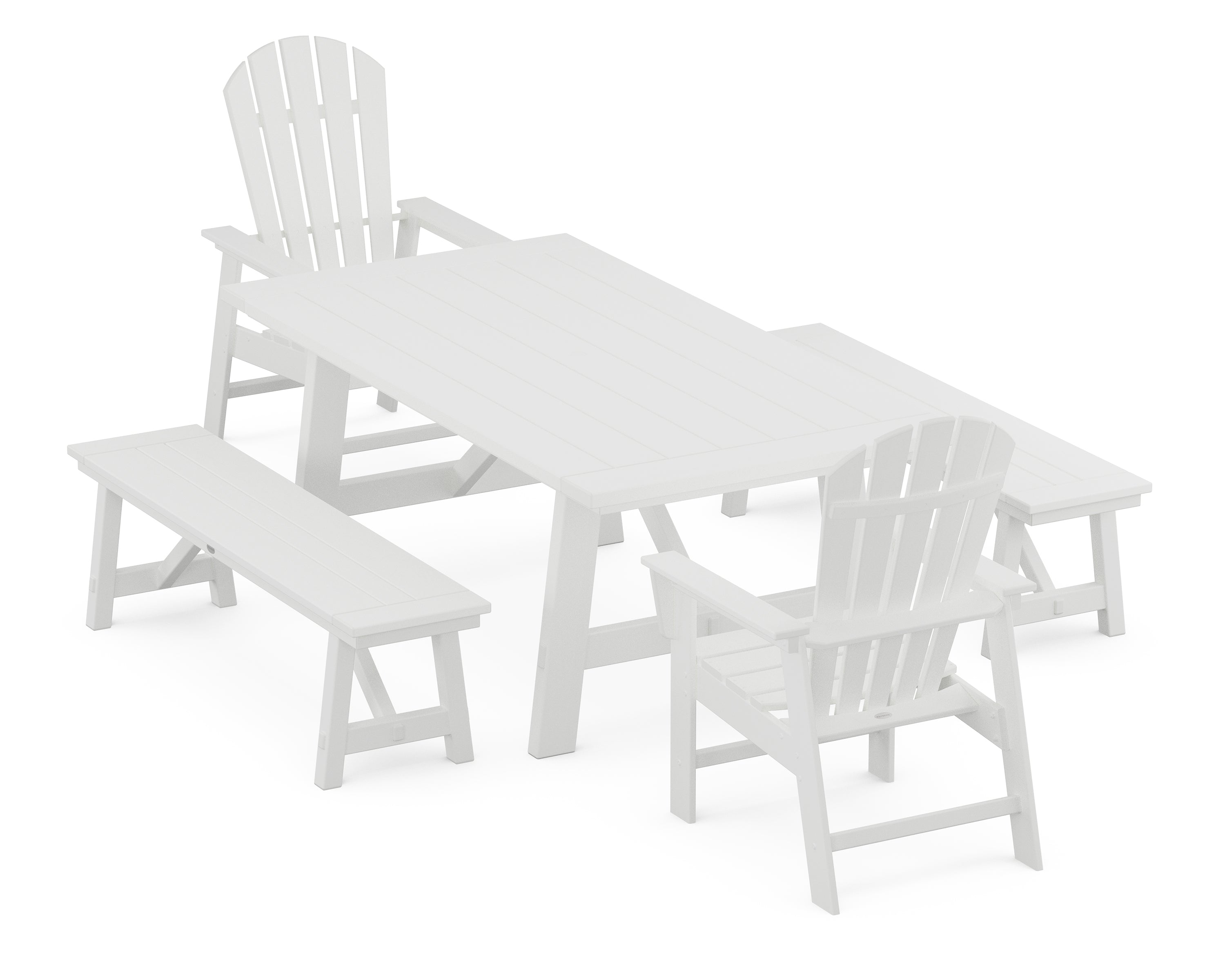 POLYWOOD® South Beach 5-Piece Rustic Farmhouse Dining Set With Benches in White