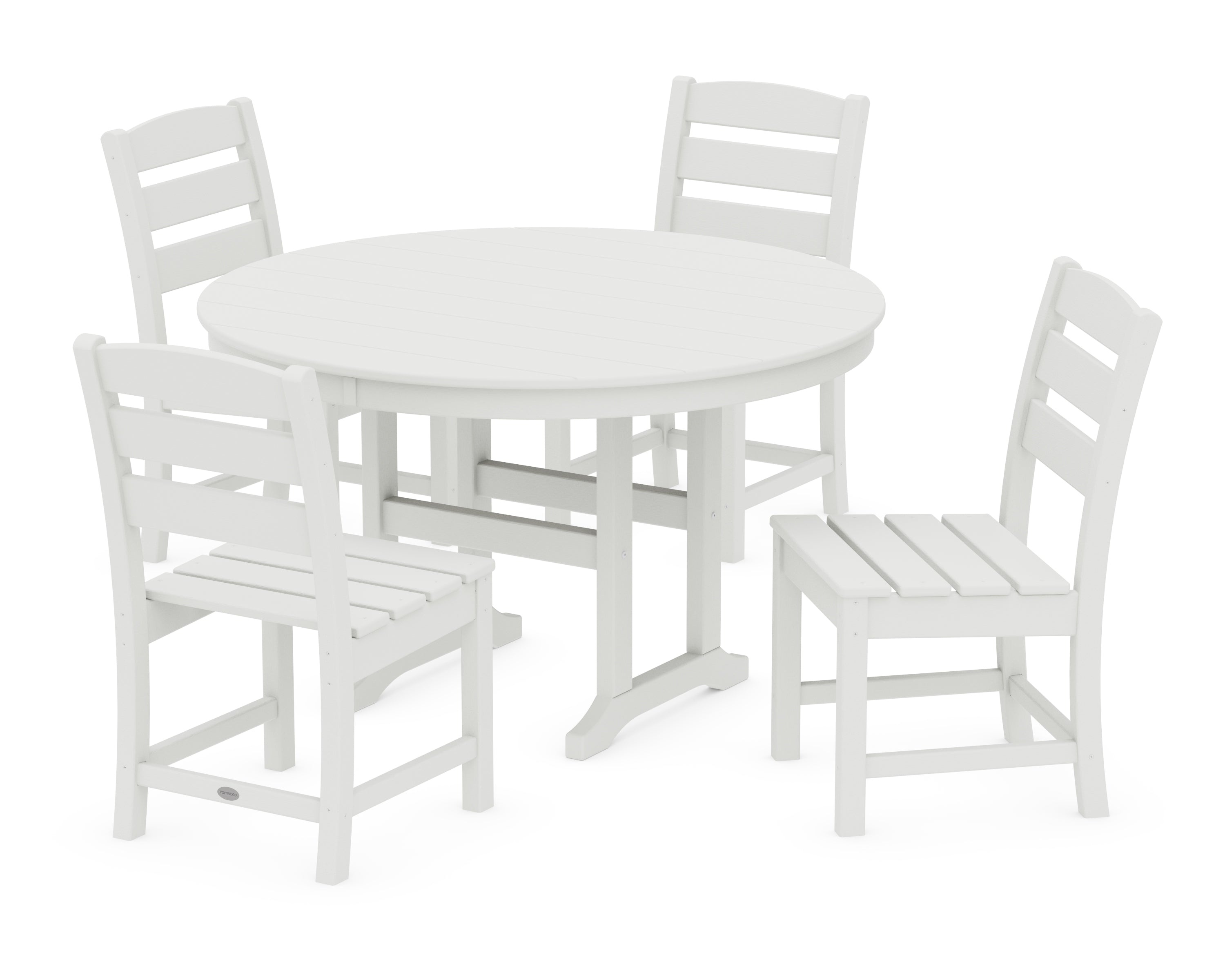 POLYWOOD Lakeside 5-Piece Round Farmhouse Side Chair Dining Set in Vintage White