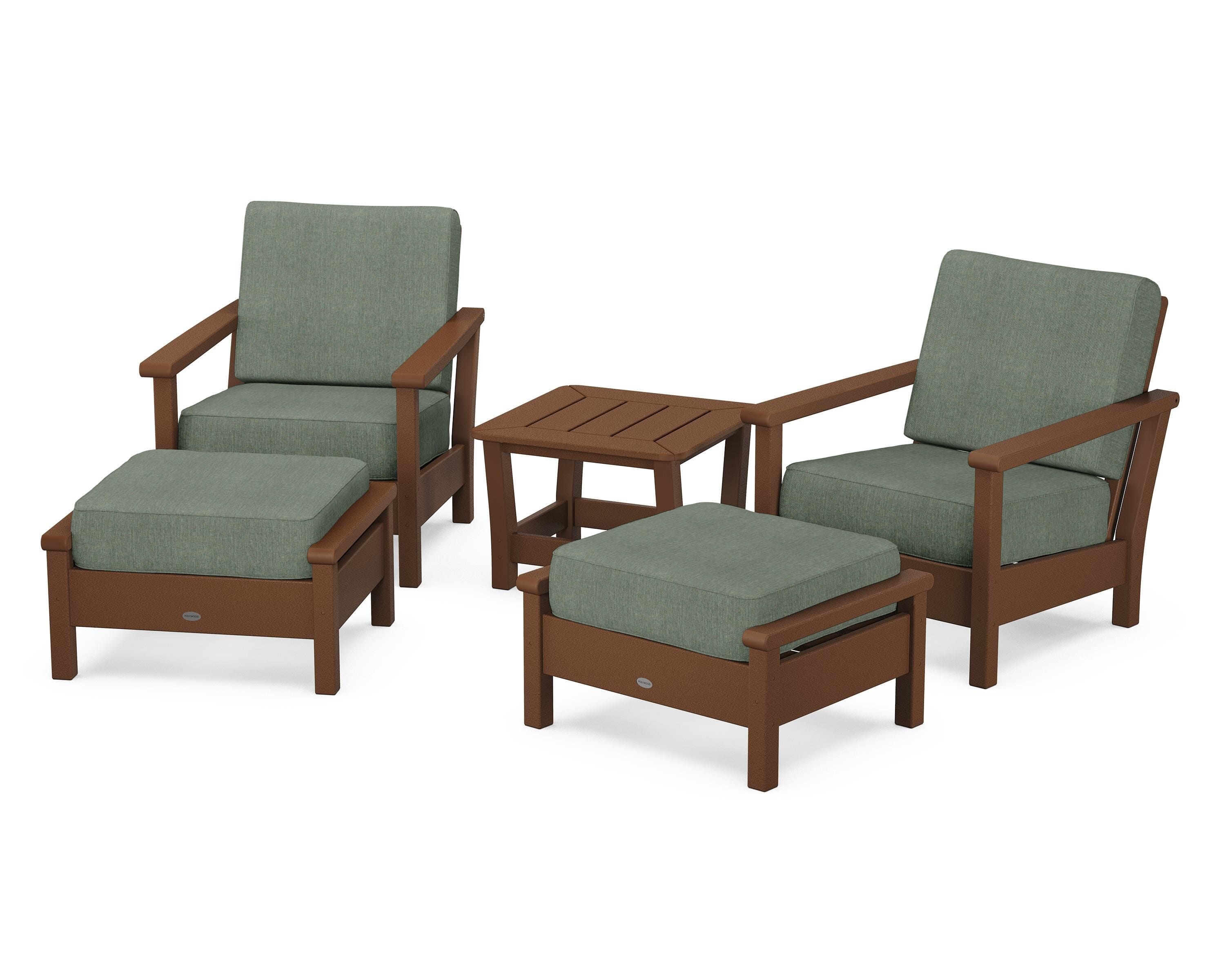 POLYWOOD Harbour 5-Piece Deep Seating Chair Set in Teak / Cast Sage