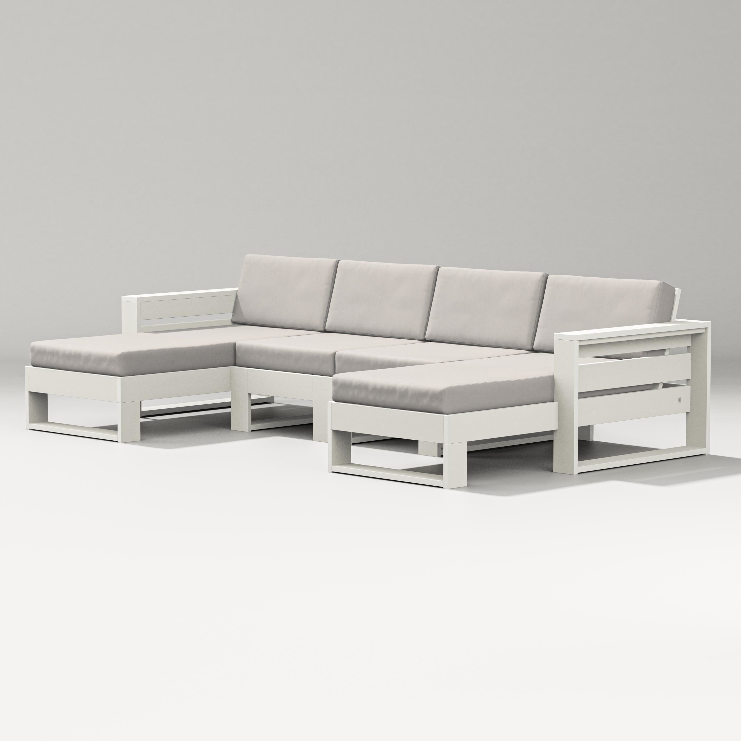 PW Designer Series Latitude Double Chaise Sectional in Vintage White / Cast Ash