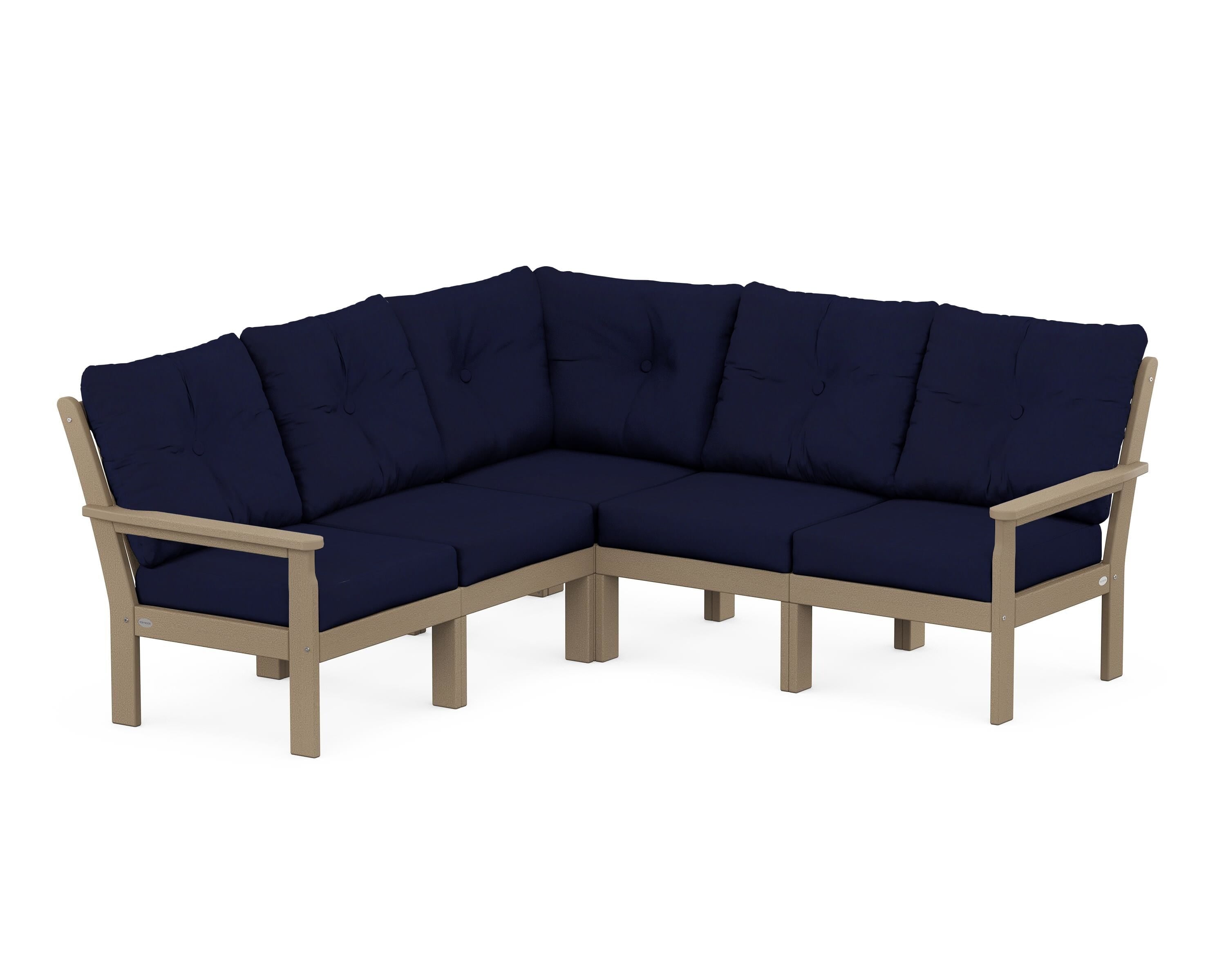 POLYWOOD Vineyard 5-Piece Sectional in Vintage Sahara / Navy
