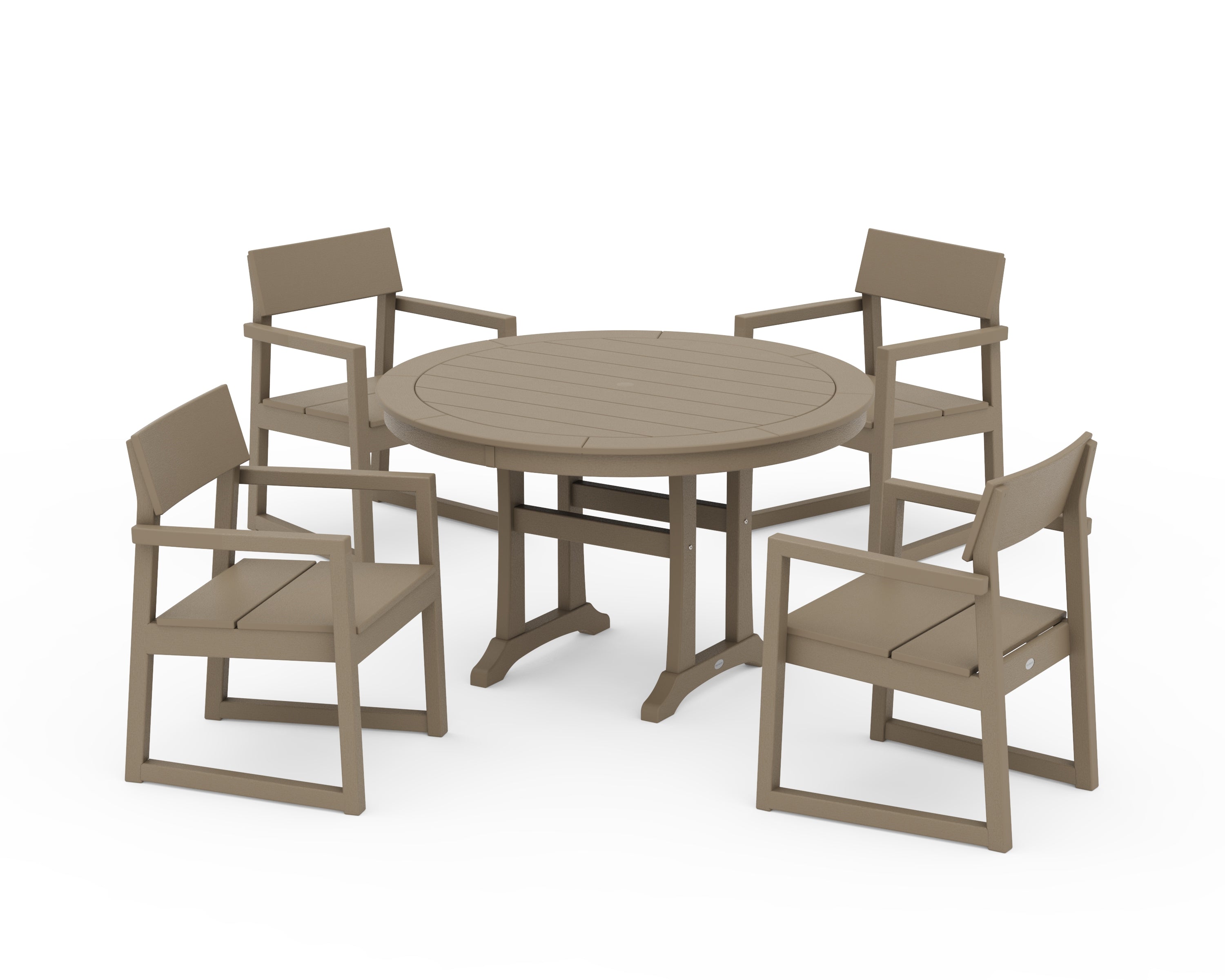 POLYWOOD EDGE 5-Piece Round Dining Set with Trestle Legs in Vintage Sahara