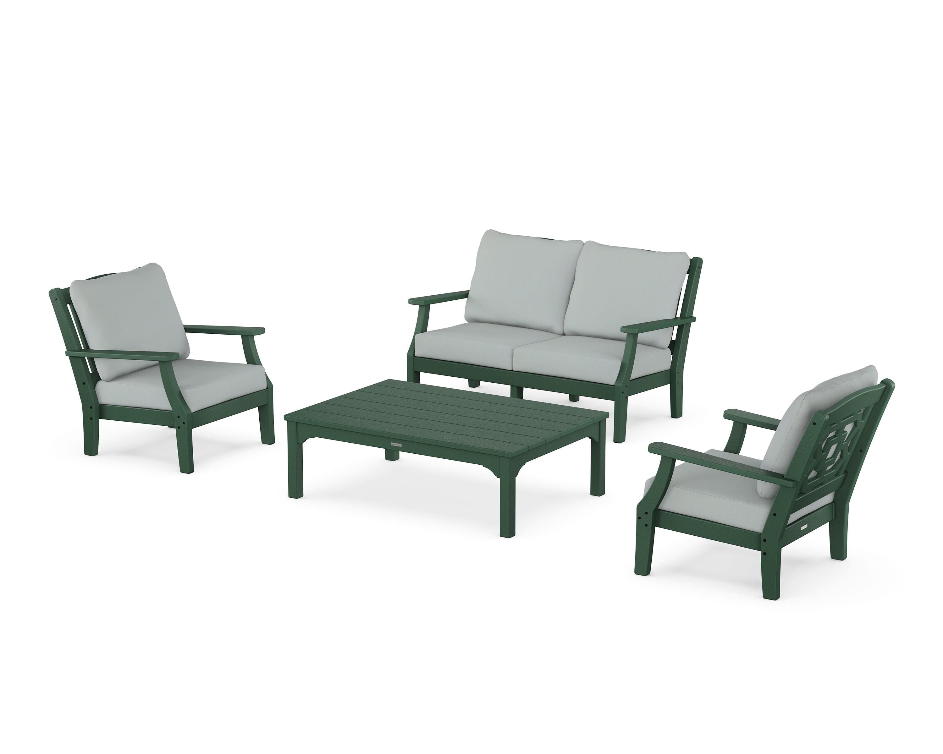 Martha Stewart by POLYWOOD Chinoiserie 4-Piece Deep Seating Set with Loveseat in Green / Spa