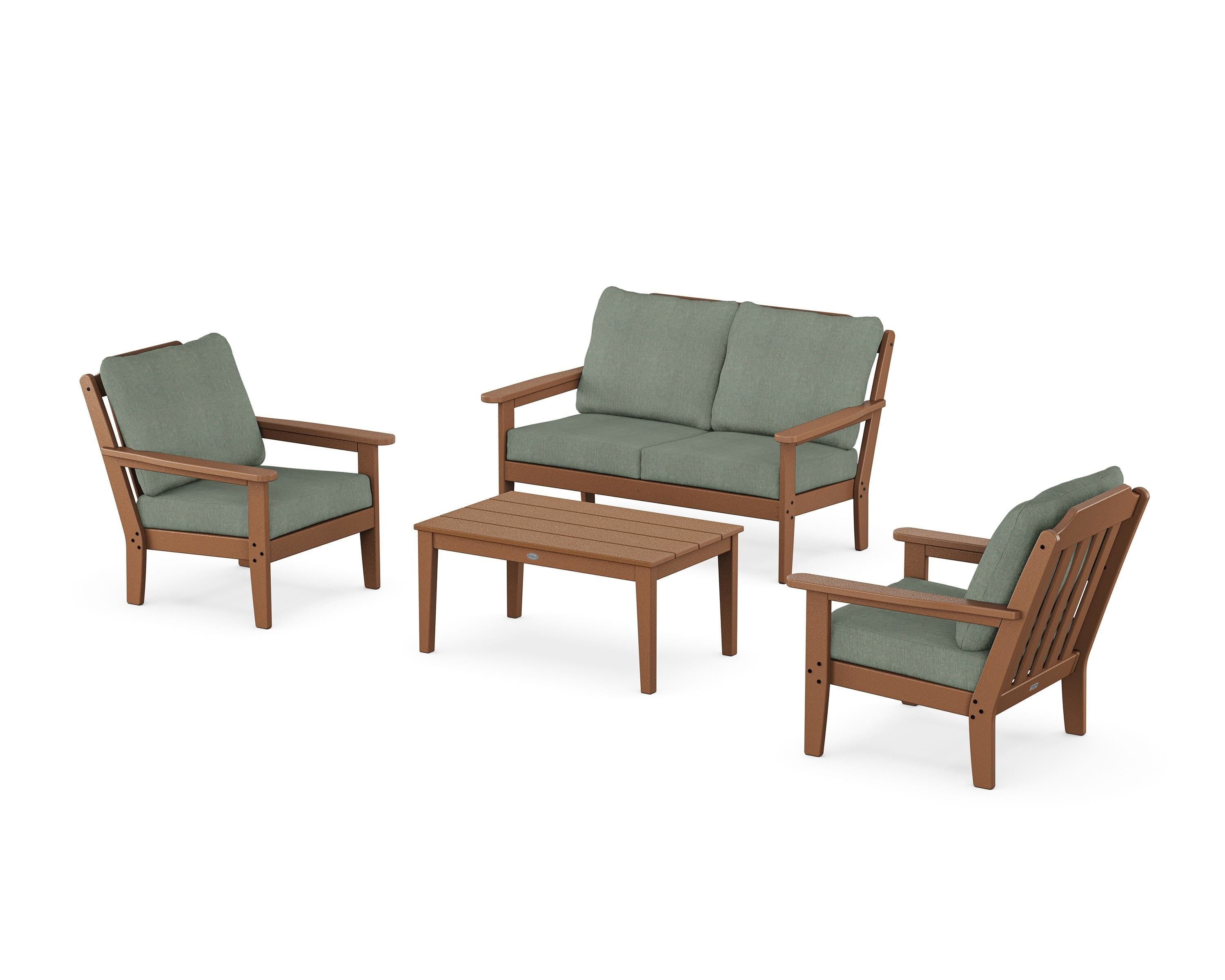 Country Living Cottage 4-Piece Deep Seating Set with Loveseat in Teak / Cast Sage