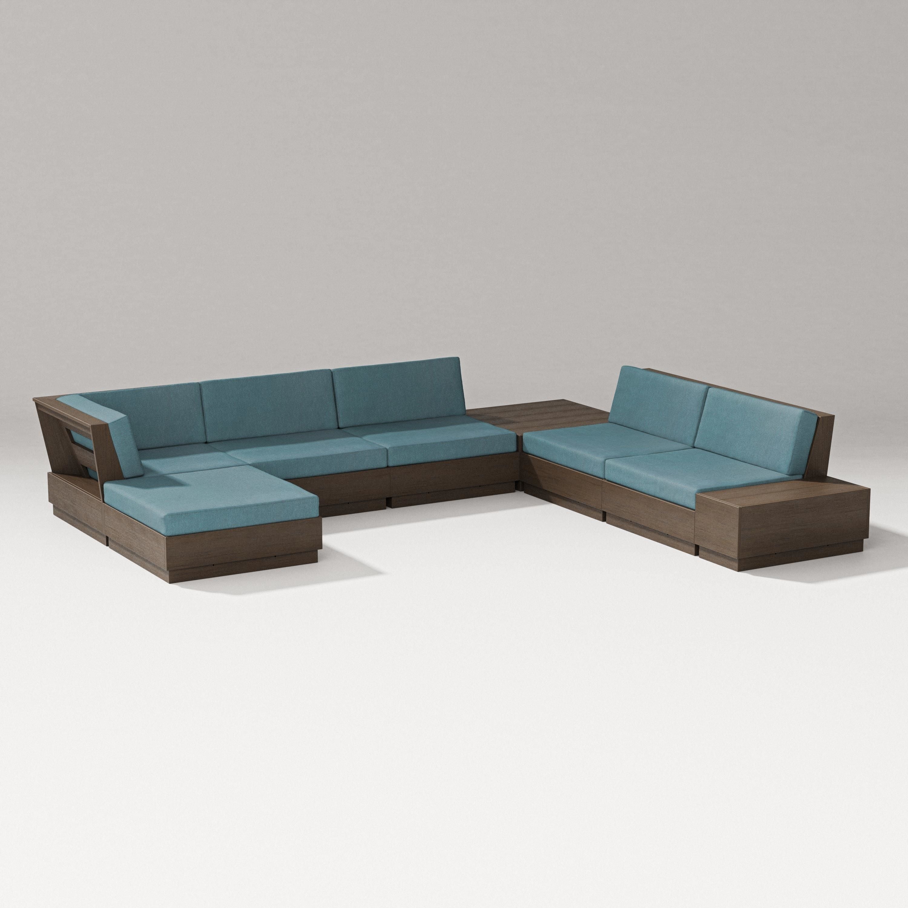 PW Designer Series Elevate 8-Piece Corner Sectional in Kona / Ocean Teal