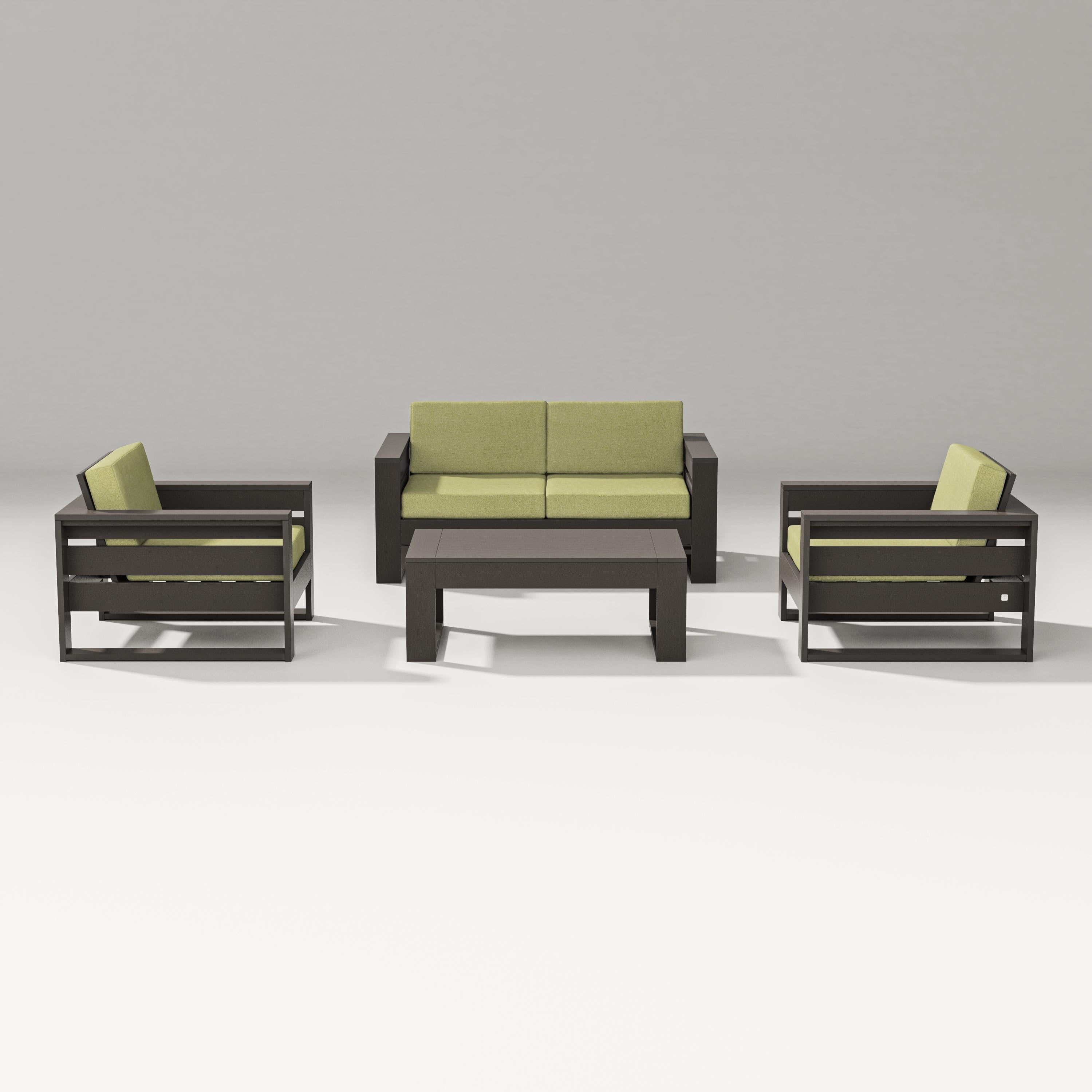 PW Designer Series Latitude 4-Piece Lounge Loveseat Set in Vintage Coffee / Chartreuse Boucle