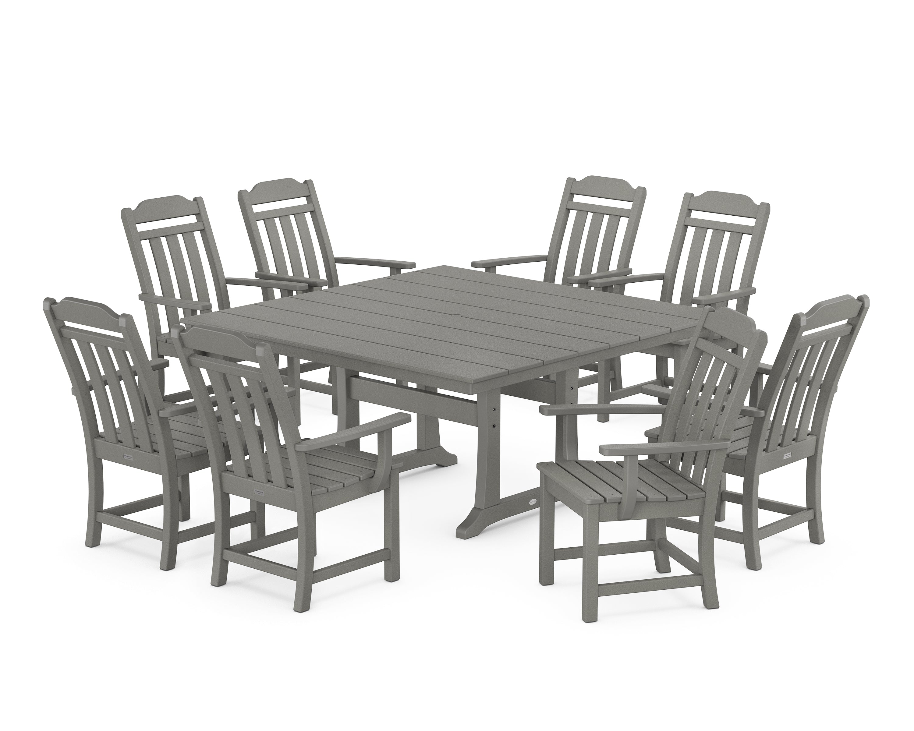 Polywood Country Living 9-Piece Square Farmhouse Dining Set with Trestle Legs in Slate Grey
