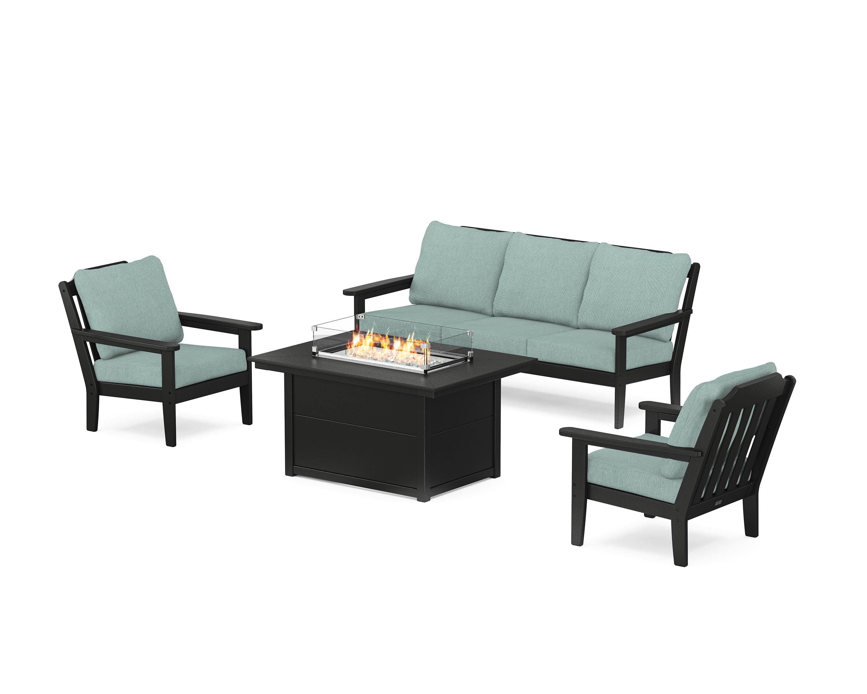 Country Living Cottage Deep Seating Fire Pit Table Set in Black / Glacier Spa