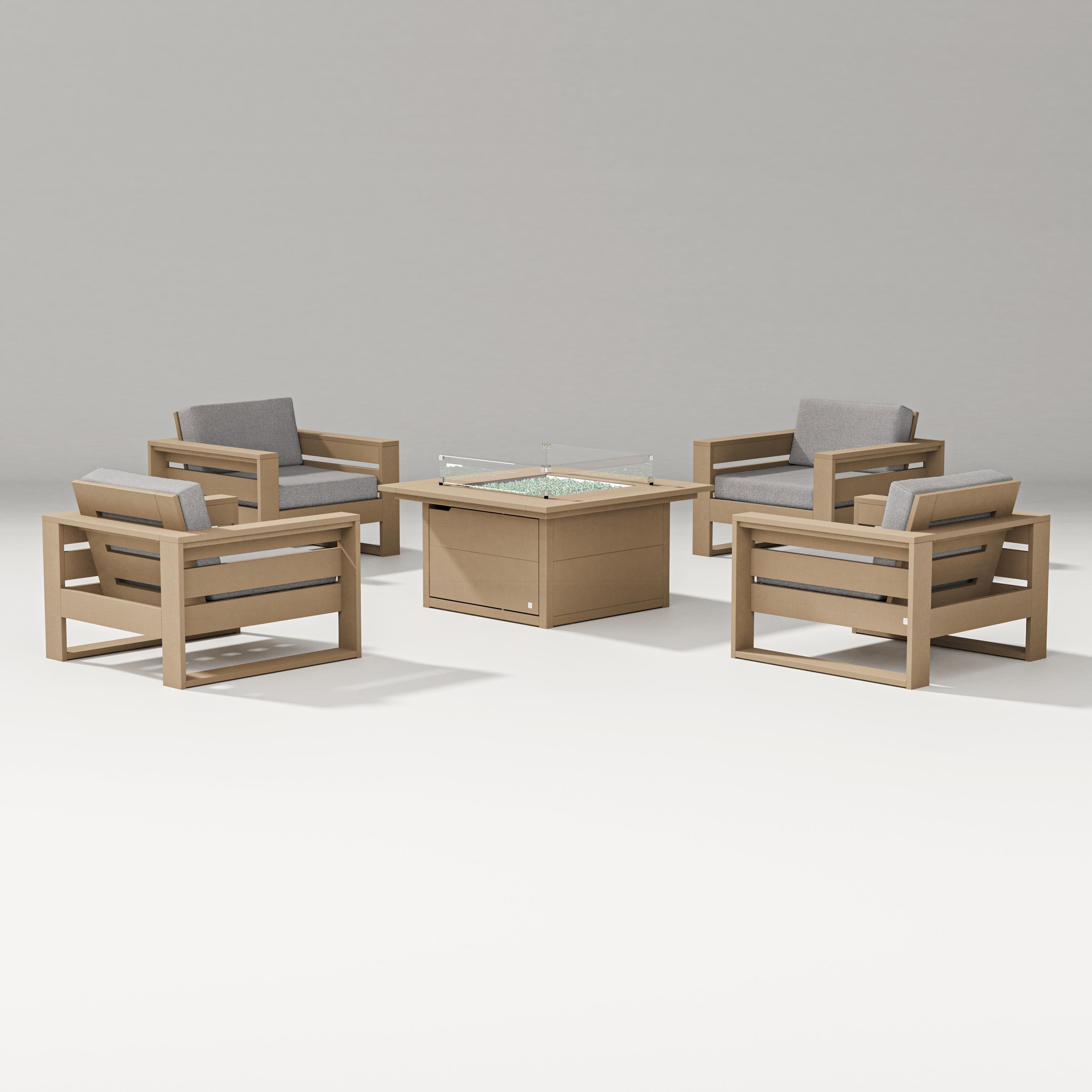 PW Designer Series Latitude 5-Piece Lounge Fire Table Set in Vintage Sahara / Grey Mist