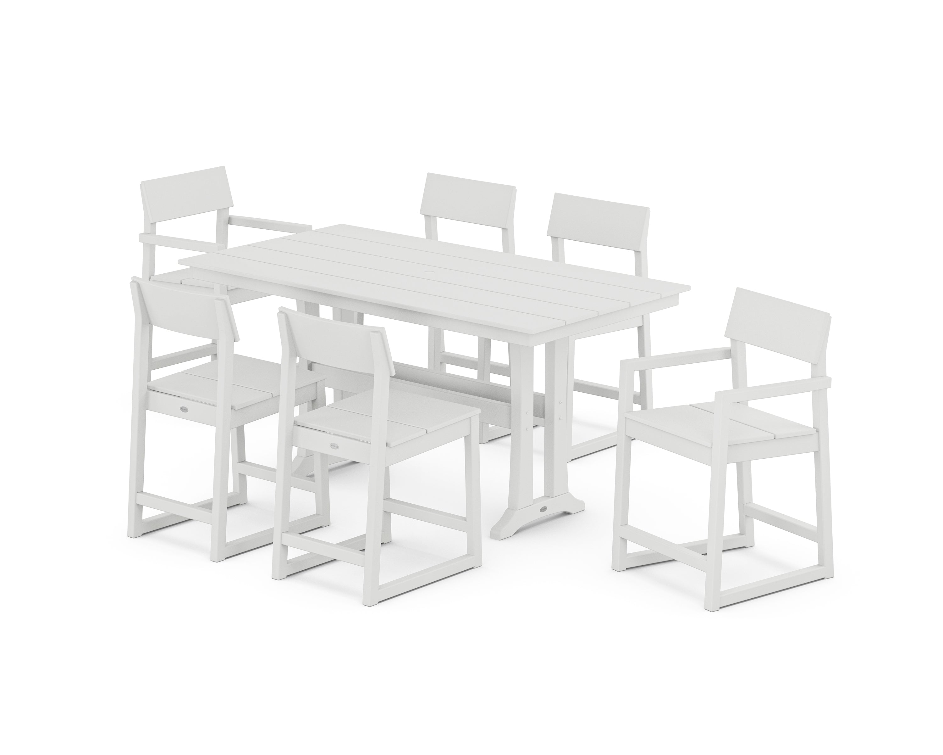 POLYWOOD® EDGE 7-Piece Farmhouse Counter Set with Trestle Legs in White