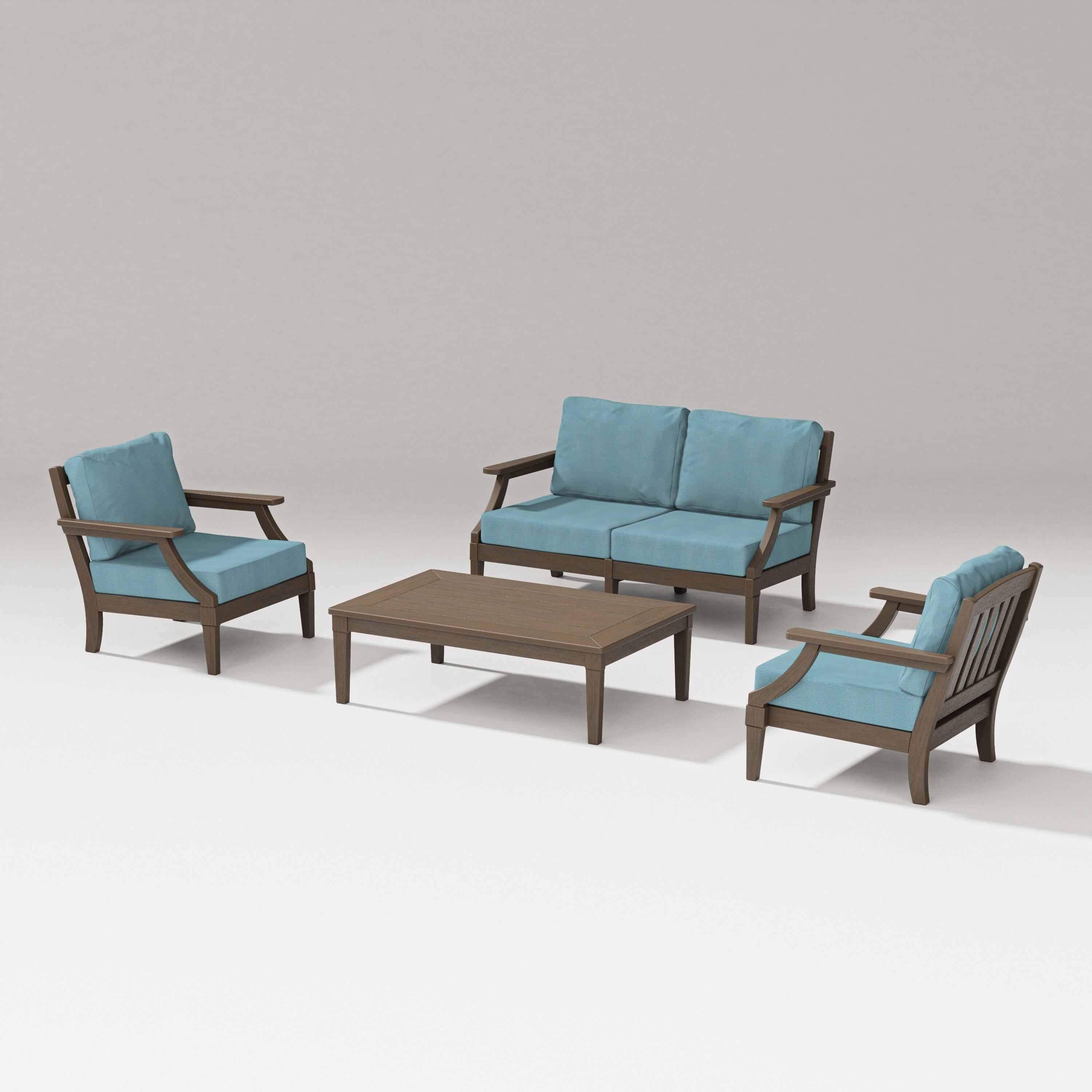 PW Designer Series Estate Lounge 4-Piece Loveseat Set in Kona / Lattice Sky Blue