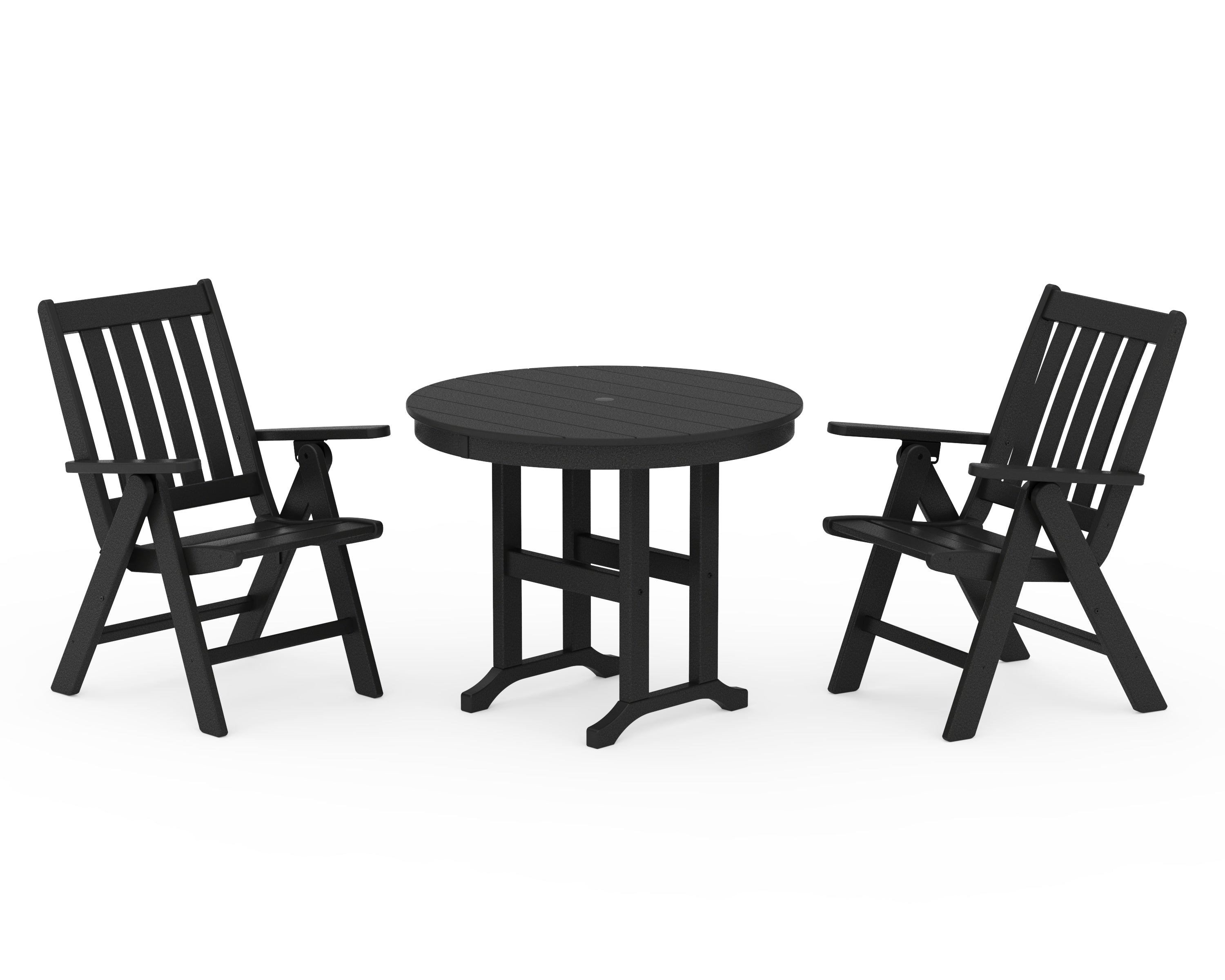 POLYWOOD Vineyard Folding Chair 3-Piece Round Dining Set in Black