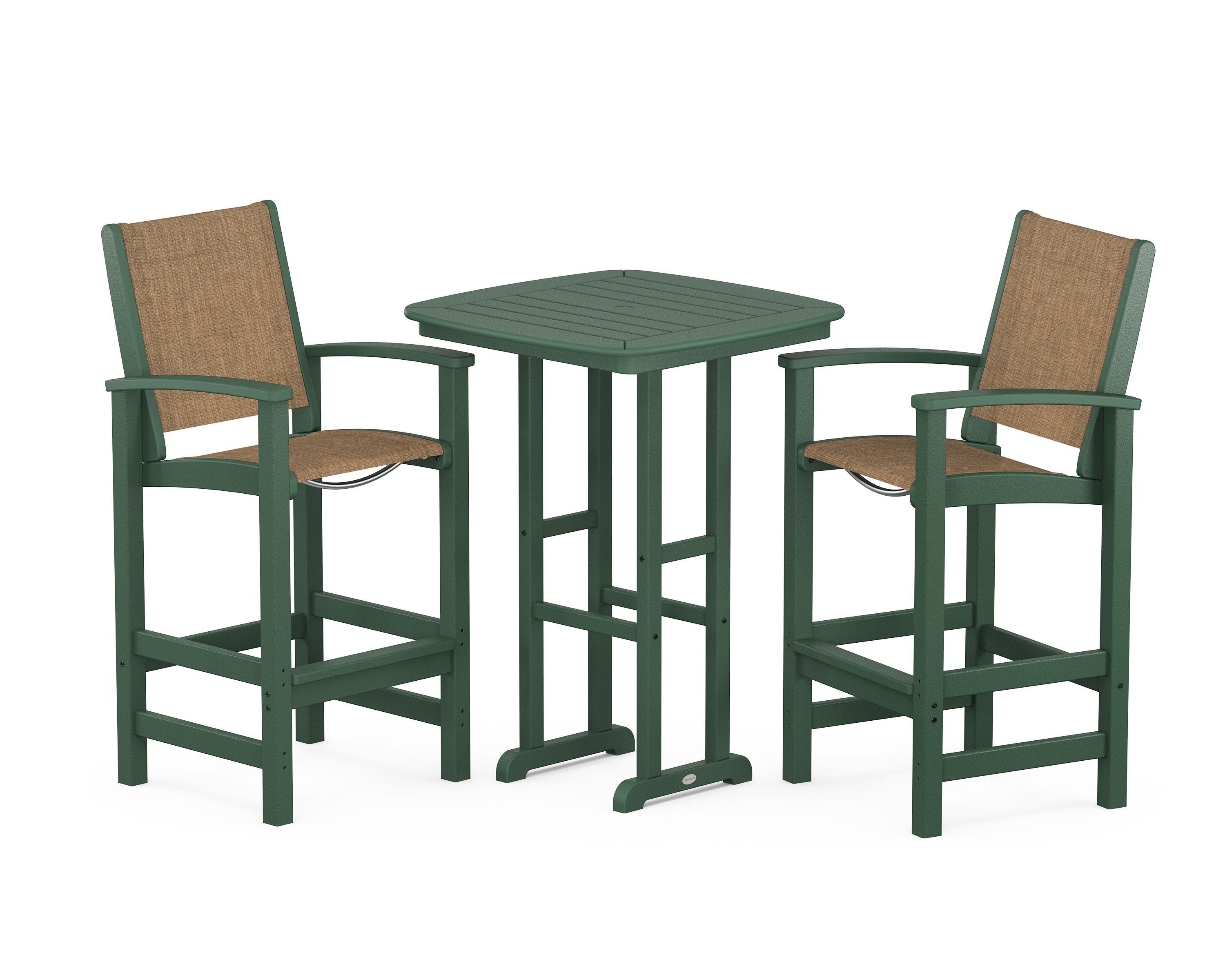 POLYWOOD Coastal 3-Piece Bar Set in Green / Burlap Sling