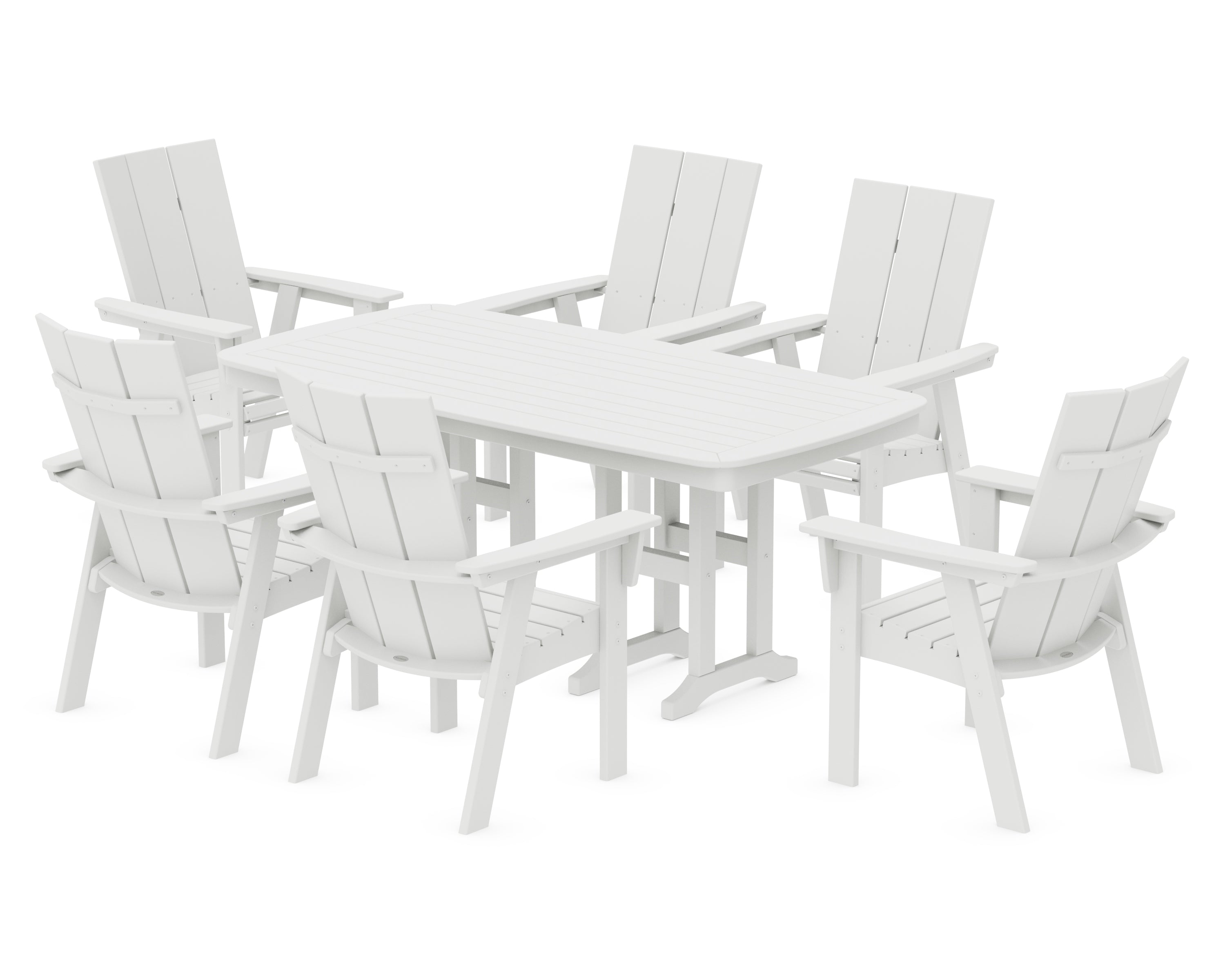 POLYWOOD Modern Curveback Adirondack 7-Piece Dining Set in White