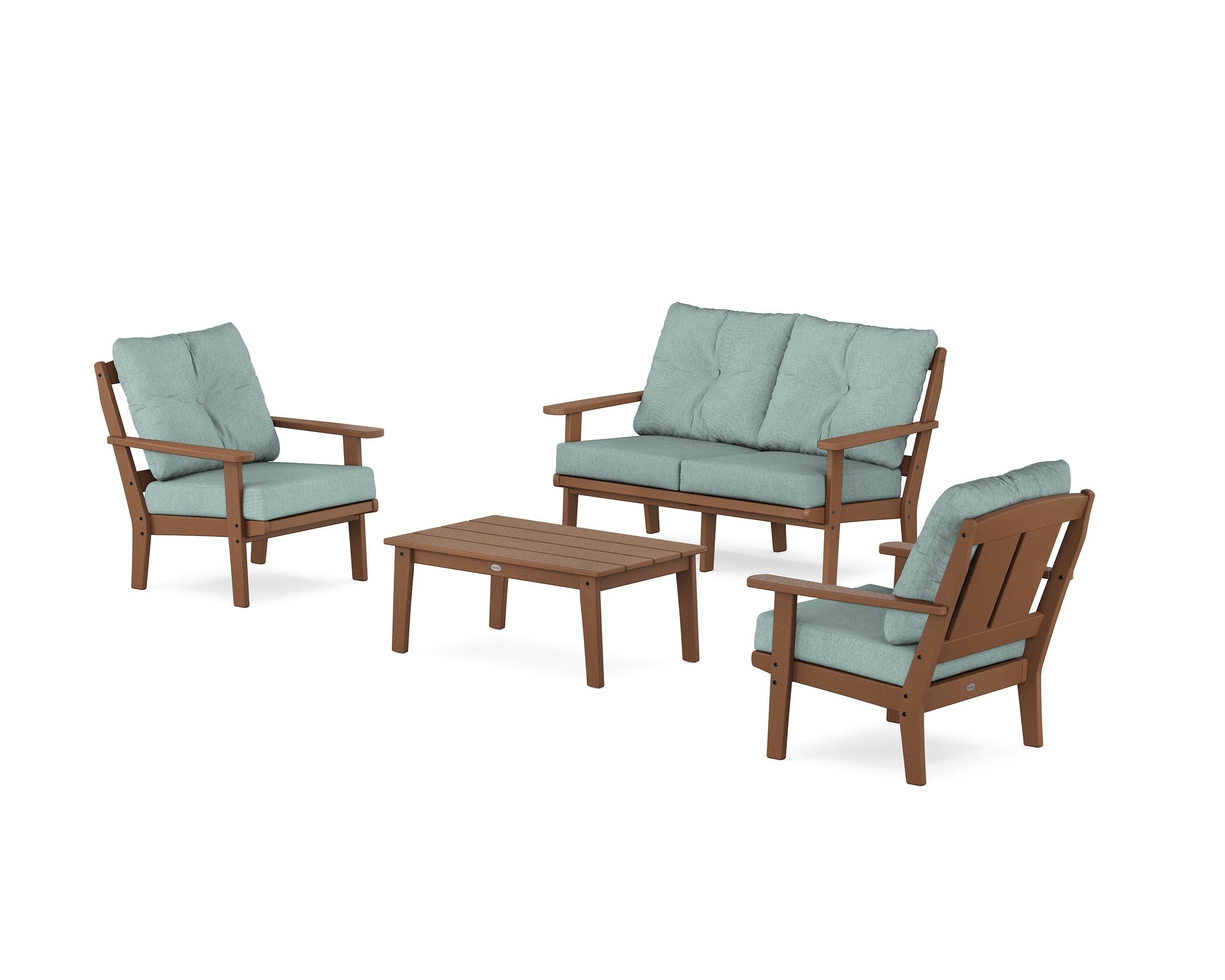 POLYWOOD Mission 4-Piece Deep Seating Set with Loveseat in Teak / Glacier Spa