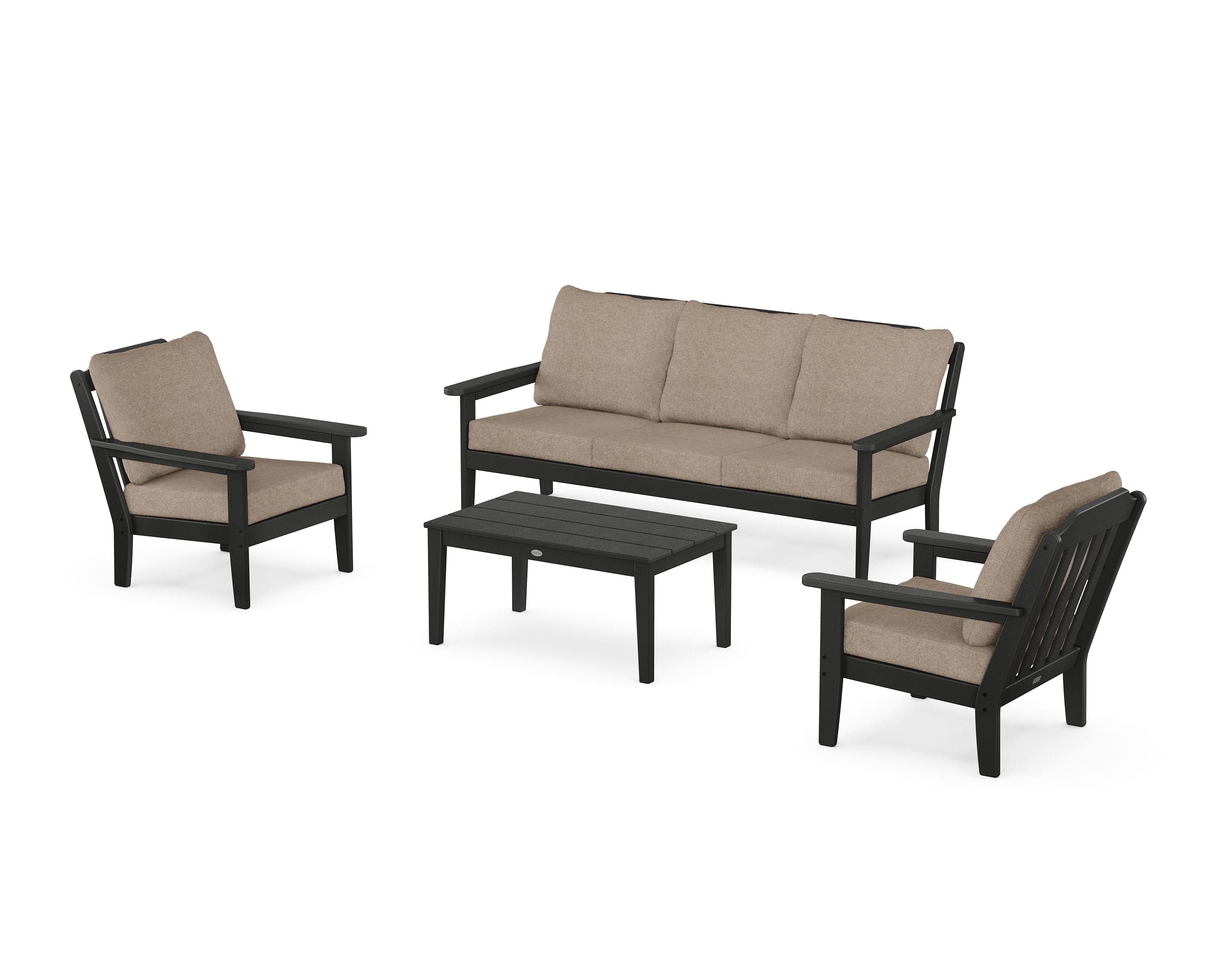Country Living Cottage 4-Piece Deep Seating Set with Sofa in Black / Spiced Burlap