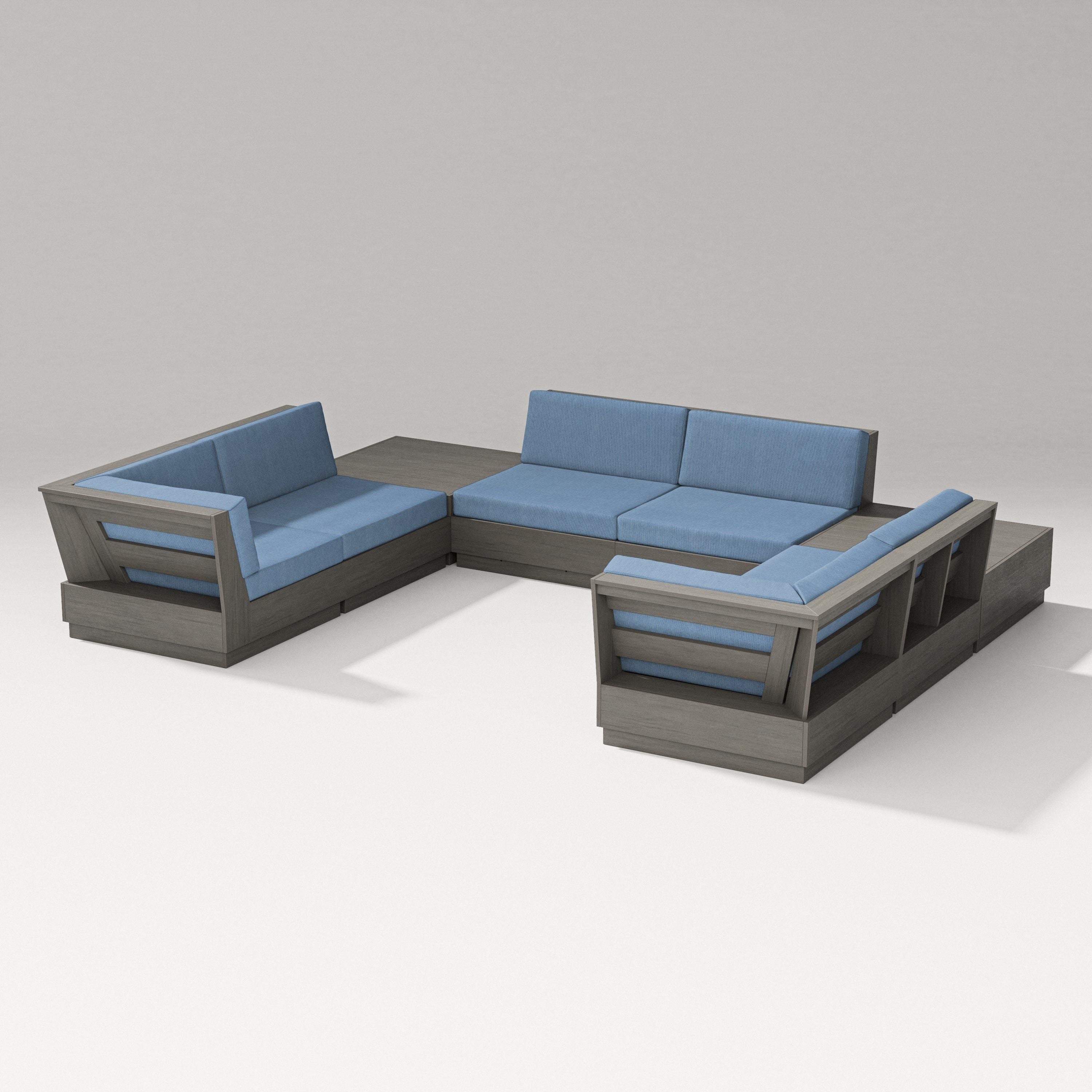PW Designer Series Elevate 8-Piece U-Shaped Sectional in Driftwood / Sky Blue