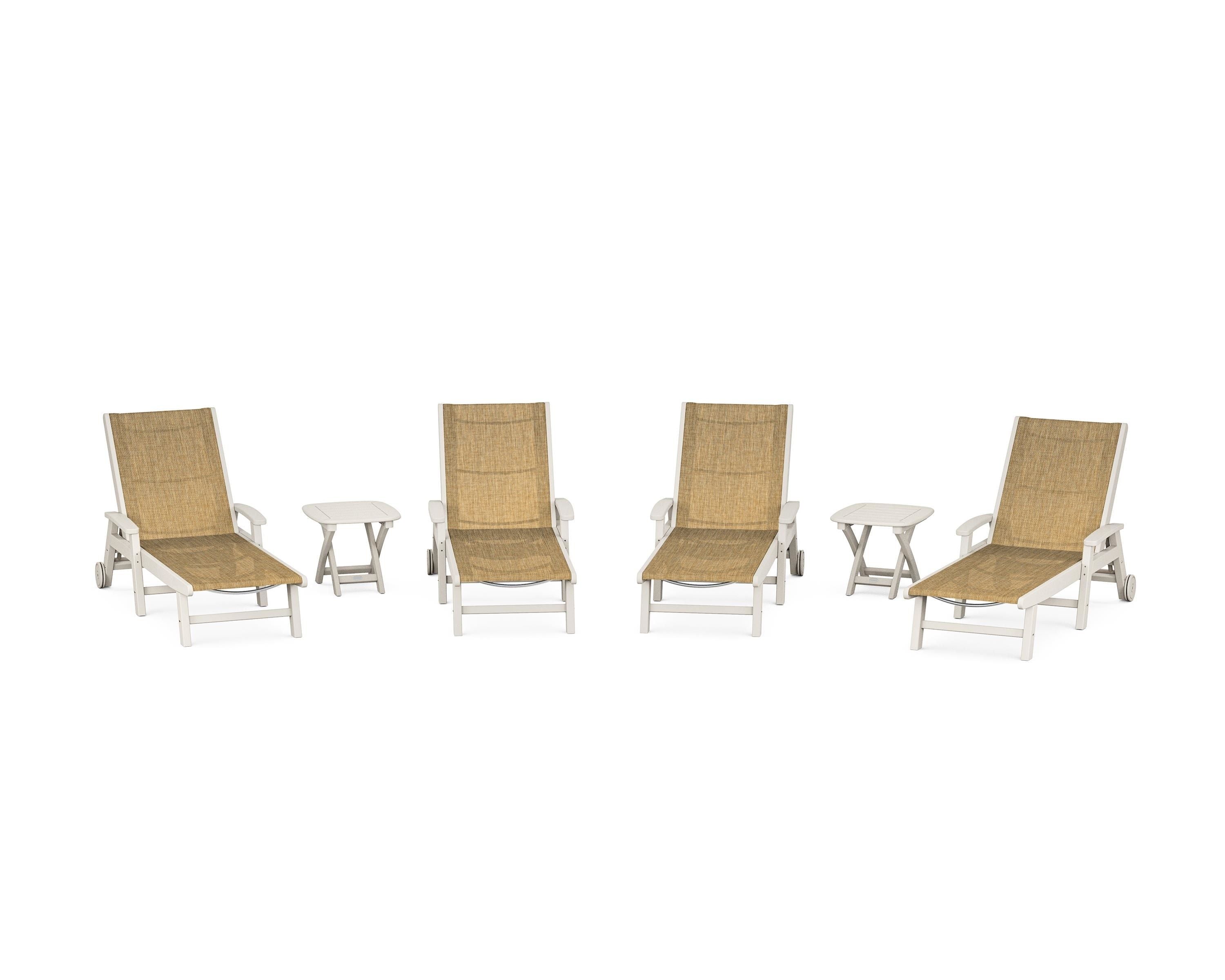 POLYWOOD Coastal Chaise 6-Piece Set with Wheels in Sand / Burlap Sling
