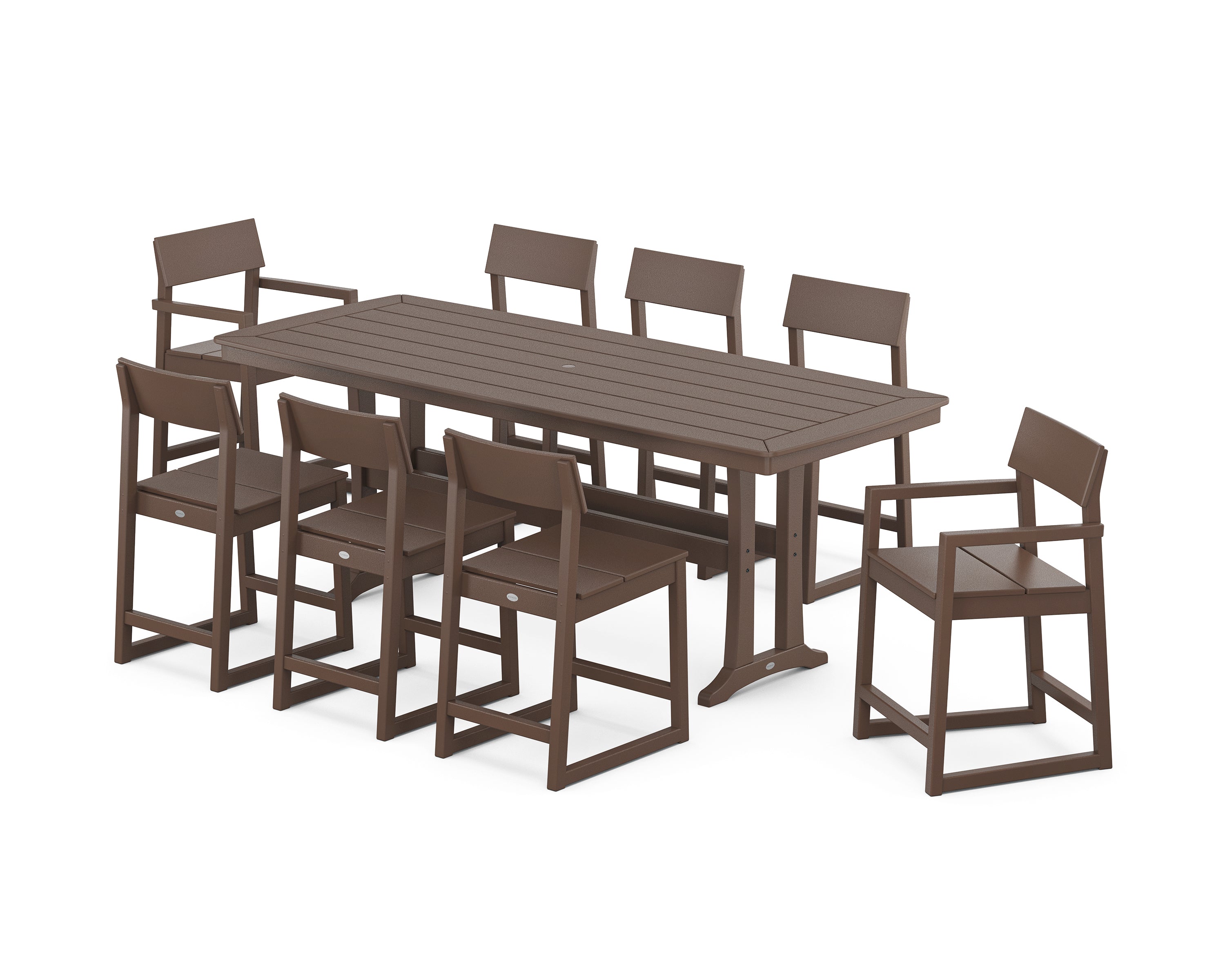 POLYWOOD® EDGE 9-Piece Counter Set with Trestle Legs in Mahogany